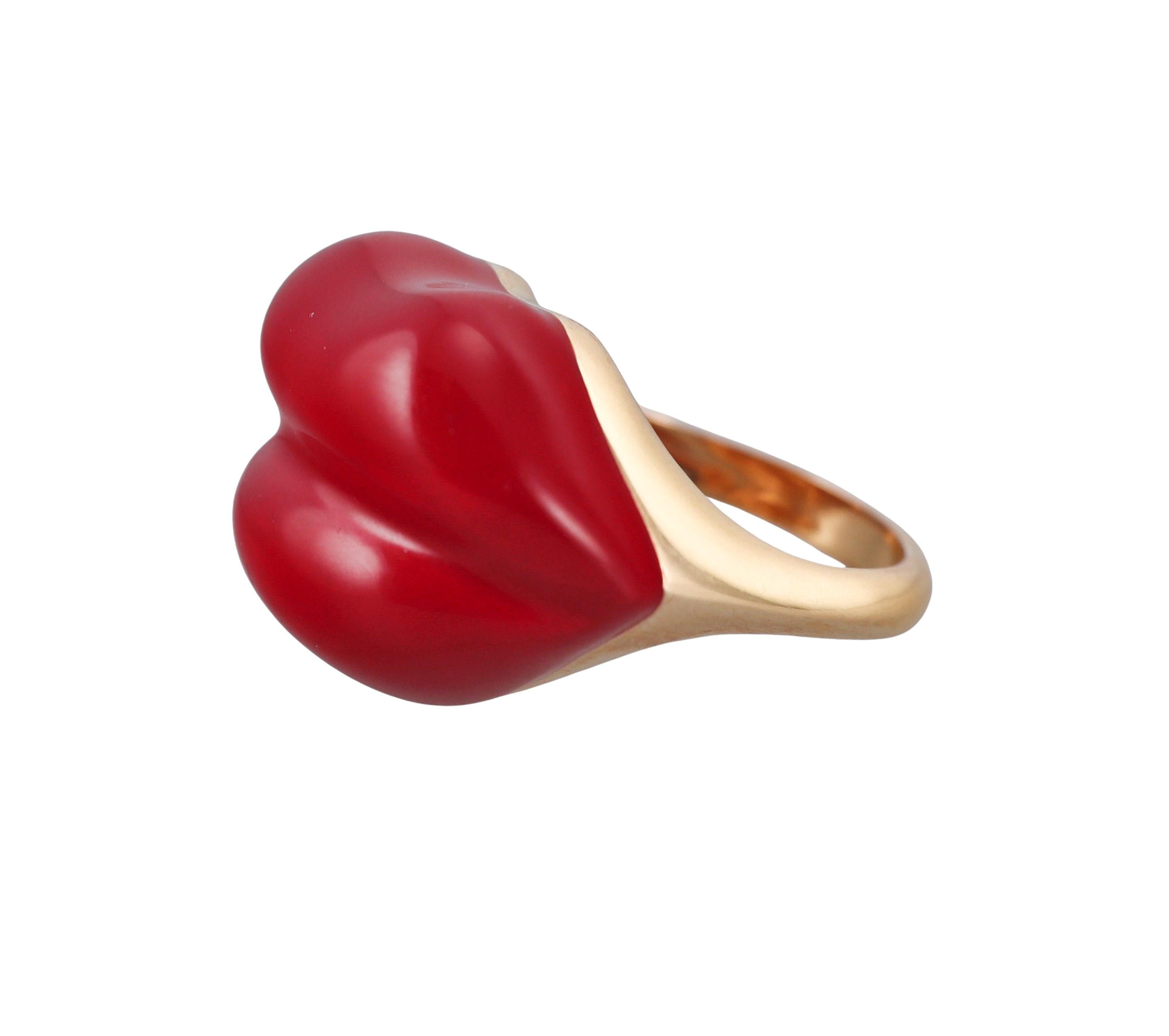 Mattioli Rose Gold Red Enamel Lips Ring
