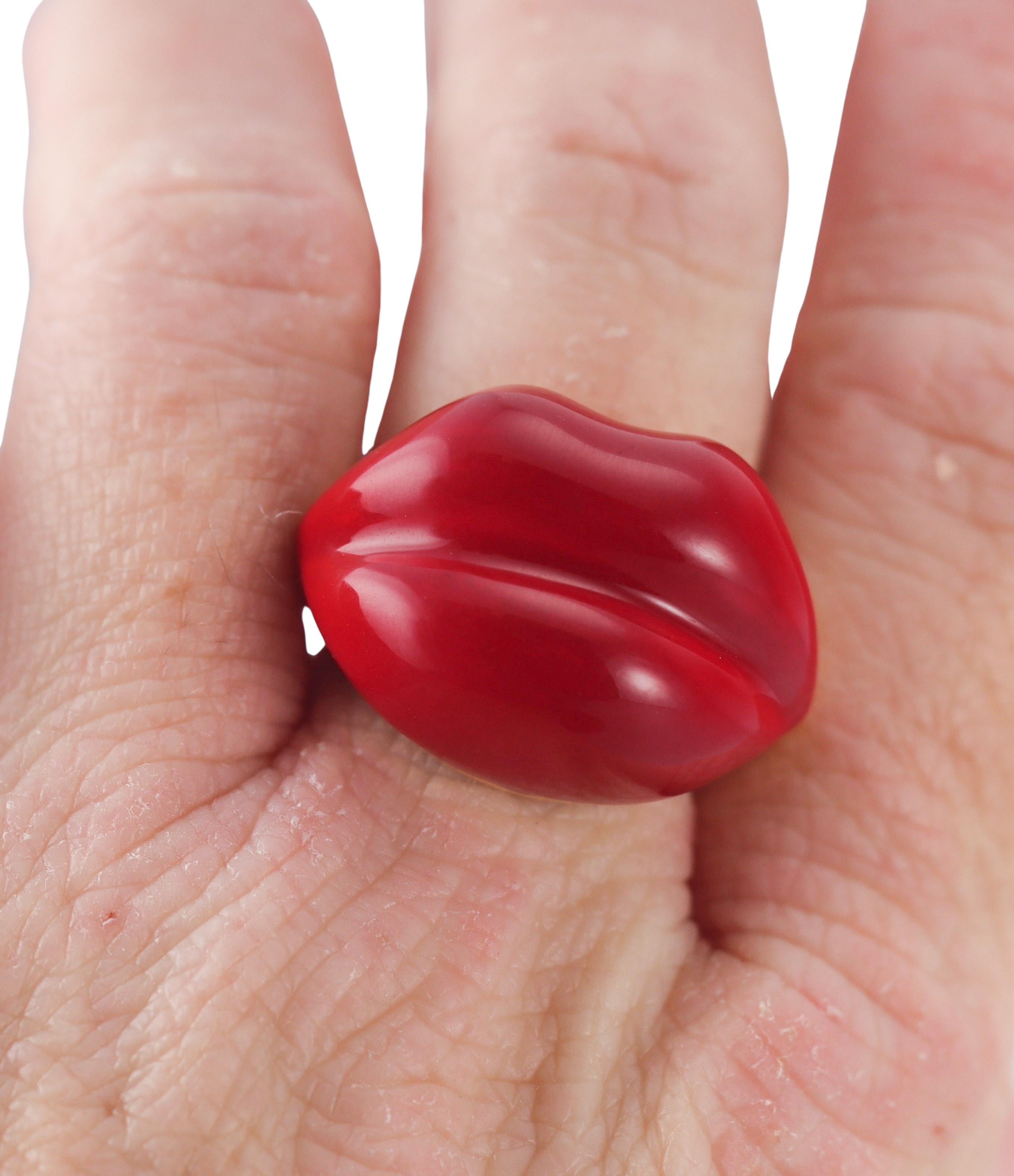 Mattioli Rose Gold Red Enamel Lips Ring