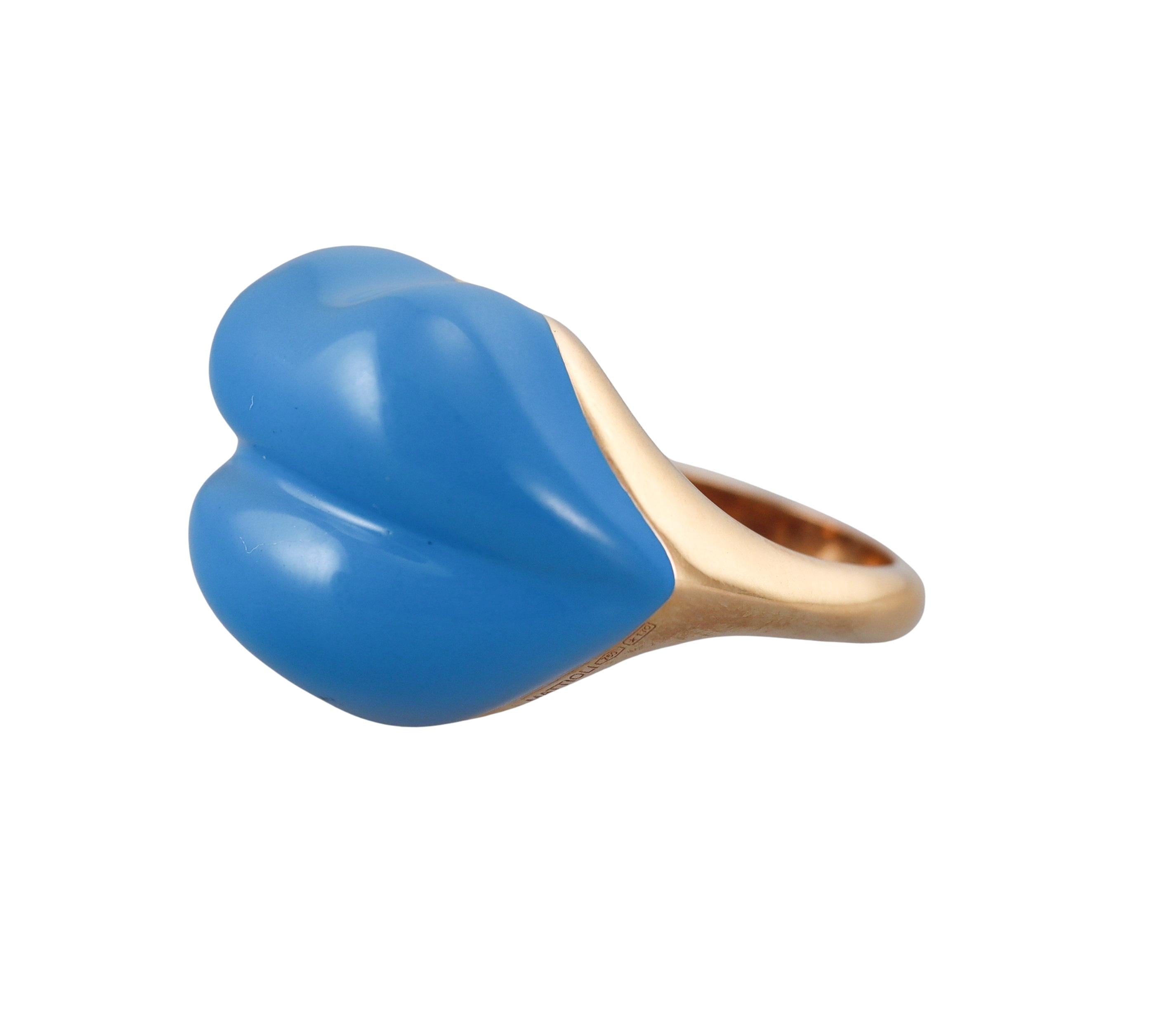 Mattioli Rose Gold Blue Enamel Lips Ring