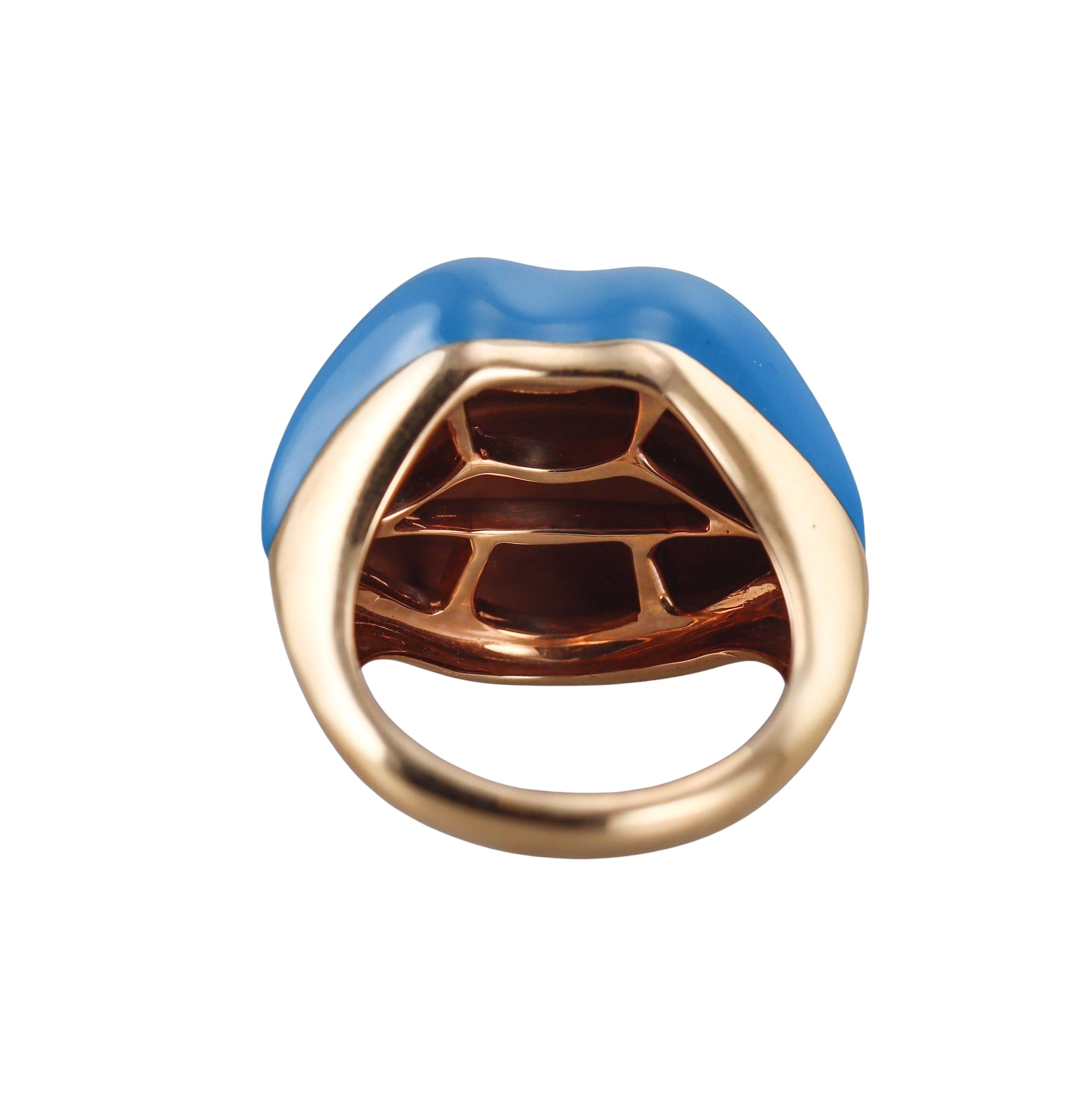 Mattioli Rose Gold Blue Enamel Lips Ring