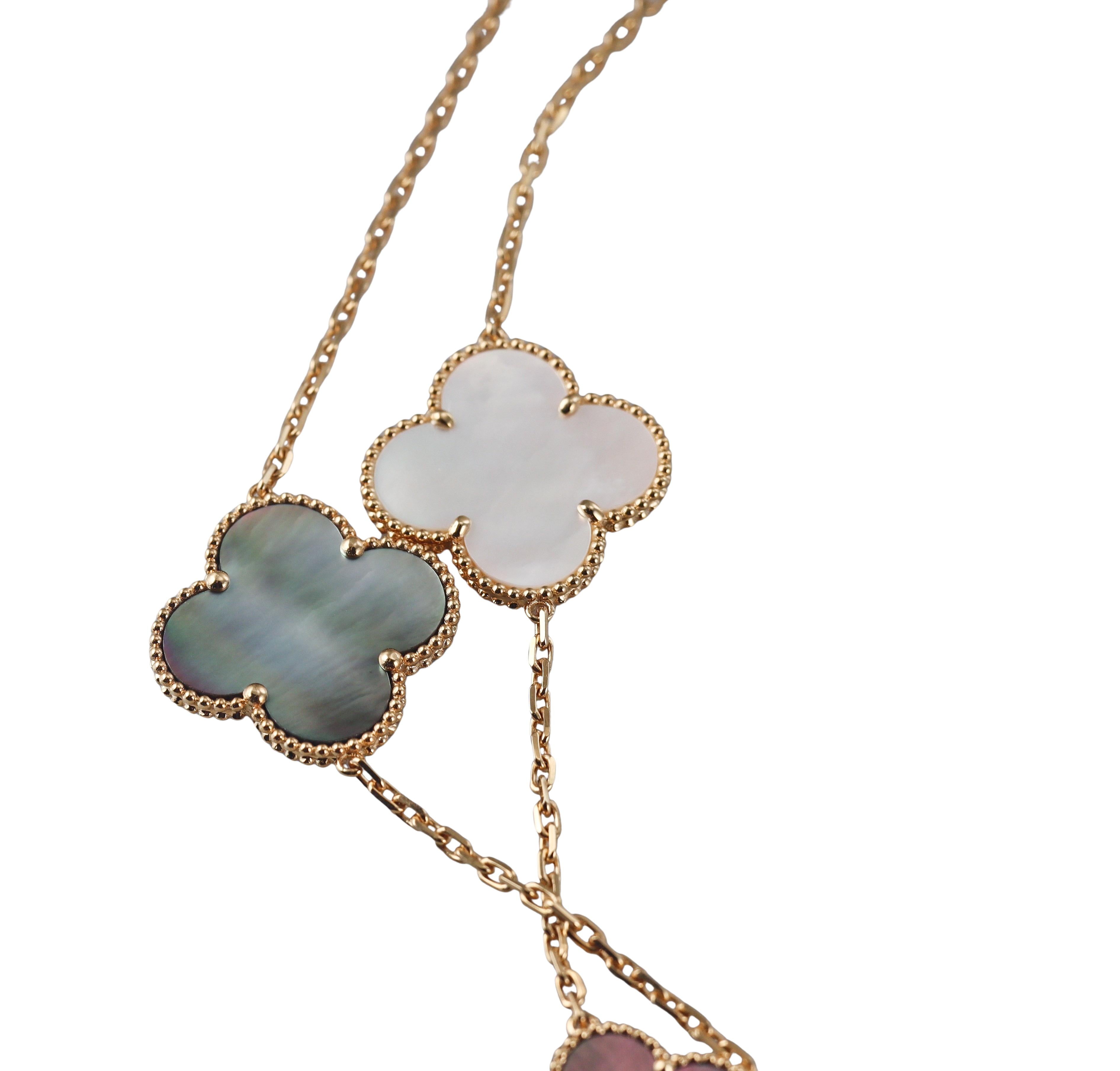 Van Cleef & Arpels Magic Alhambra Mother of Pearl Onyx 16 Motif Necklace