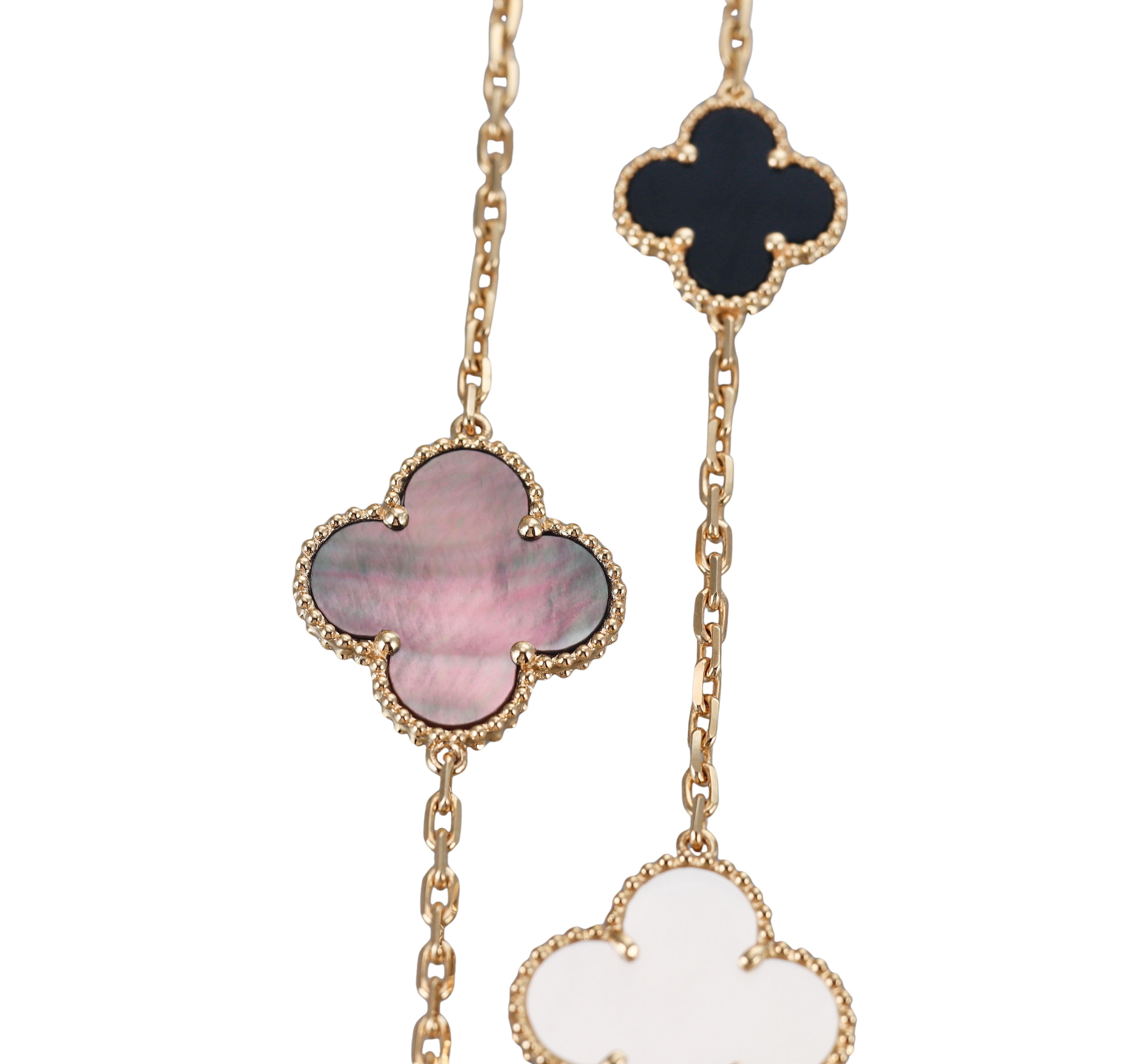 Van Cleef & Arpels Magic Alhambra Mother of Pearl Onyx 16 Motif Necklace