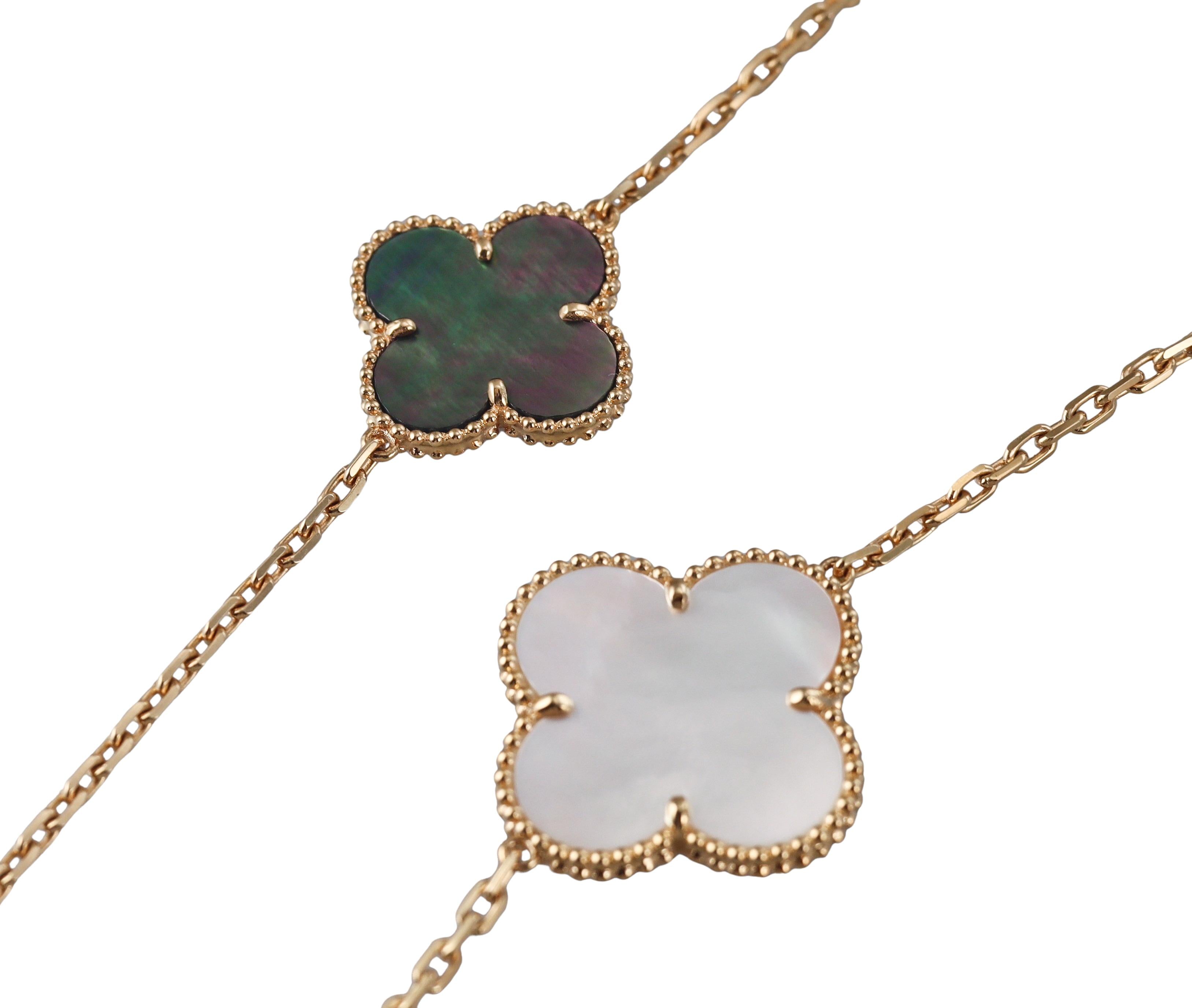 Van Cleef & Arpels Magic Alhambra Mother of Pearl Onyx 16 Motif Necklace