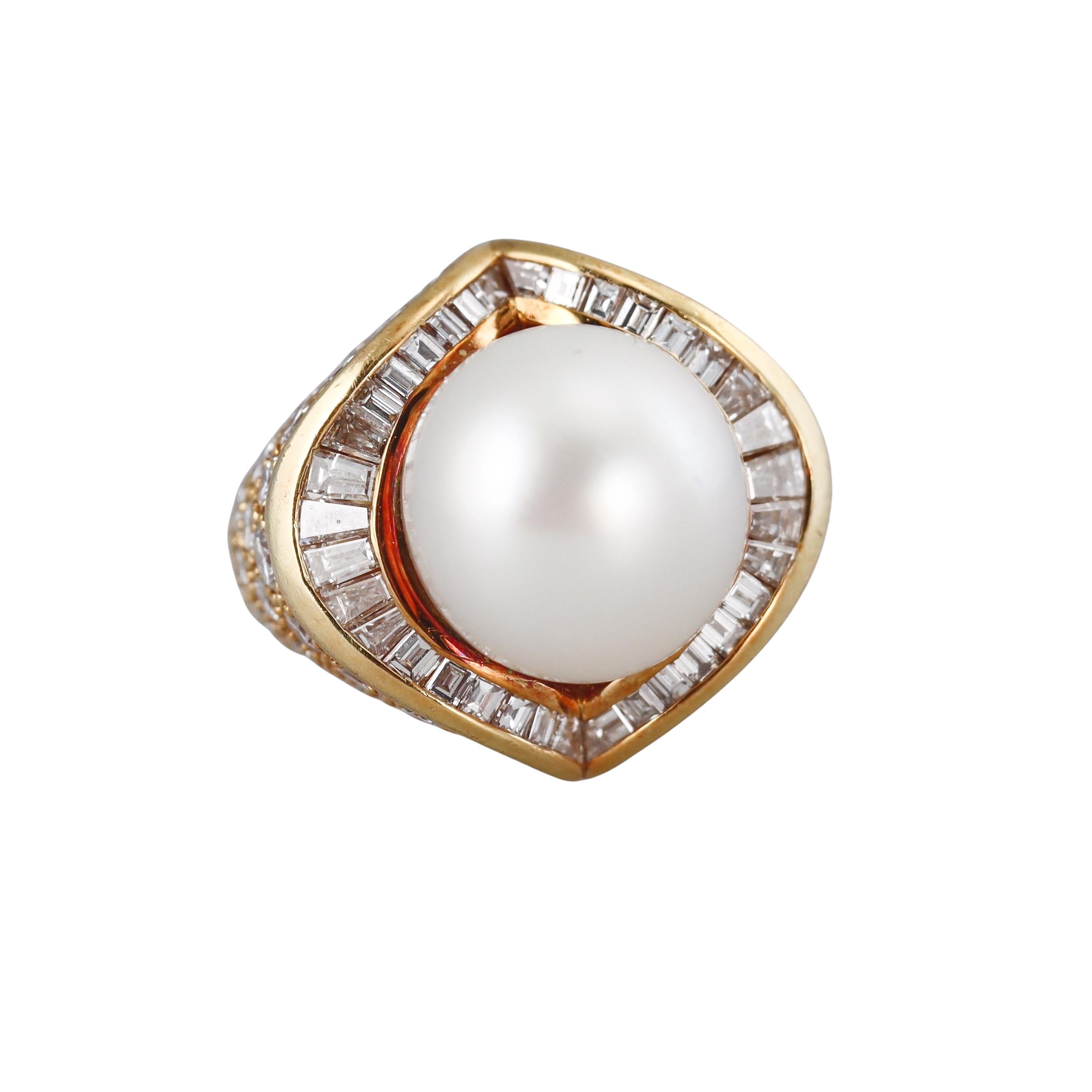 1980s South Sea Pearl Diamond Gold Cocktail Ring
