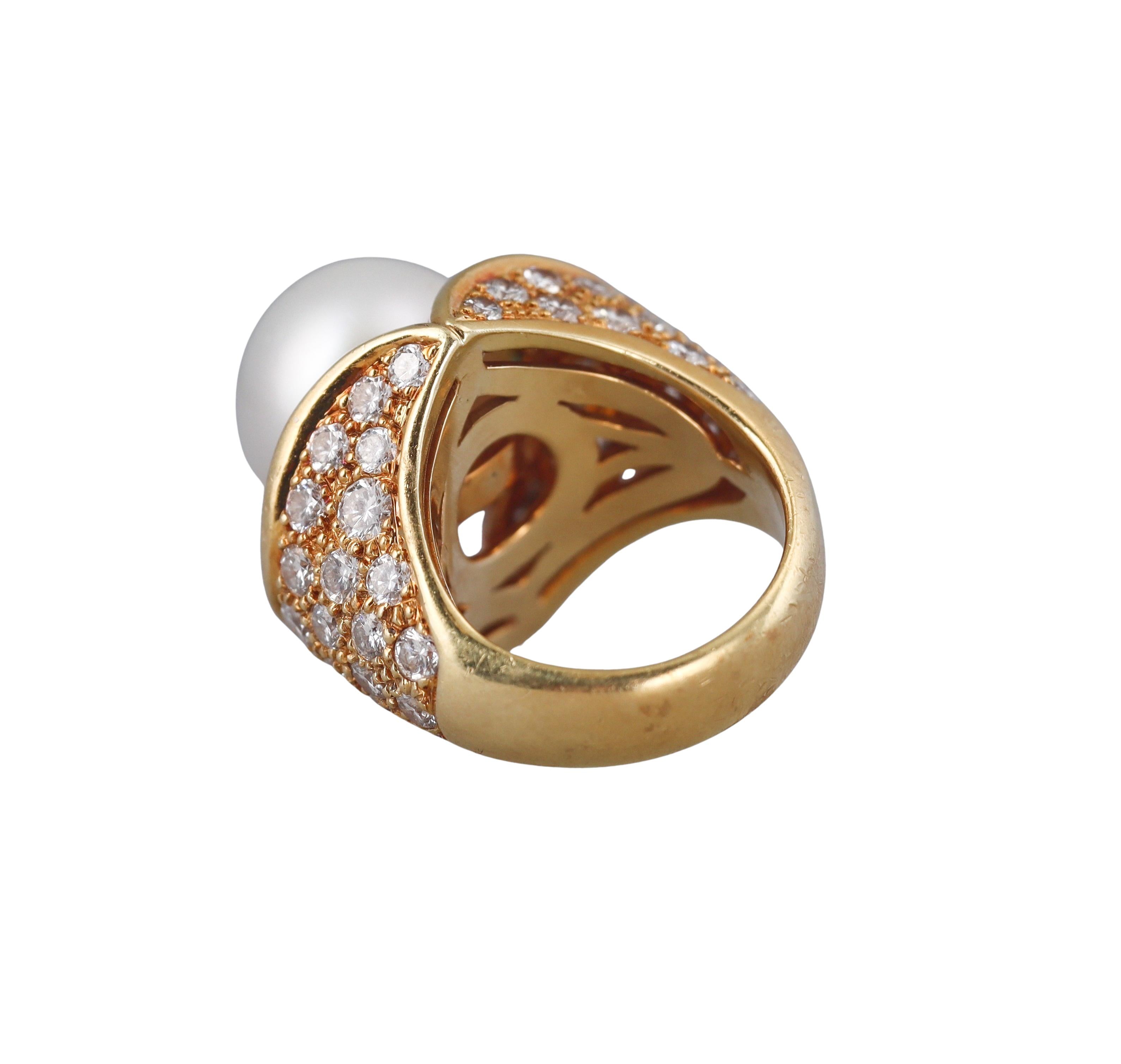 1980s South Sea Pearl Diamond Gold Cocktail Ring