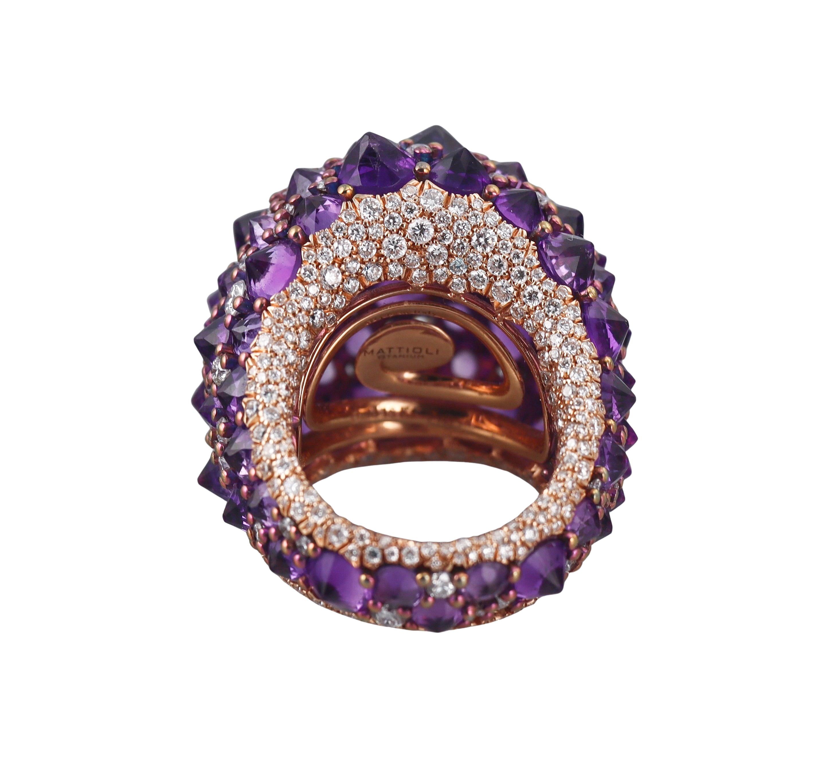 Mattioli Reve_r Amethyst Diamond Rose Gold Cocktail Ring