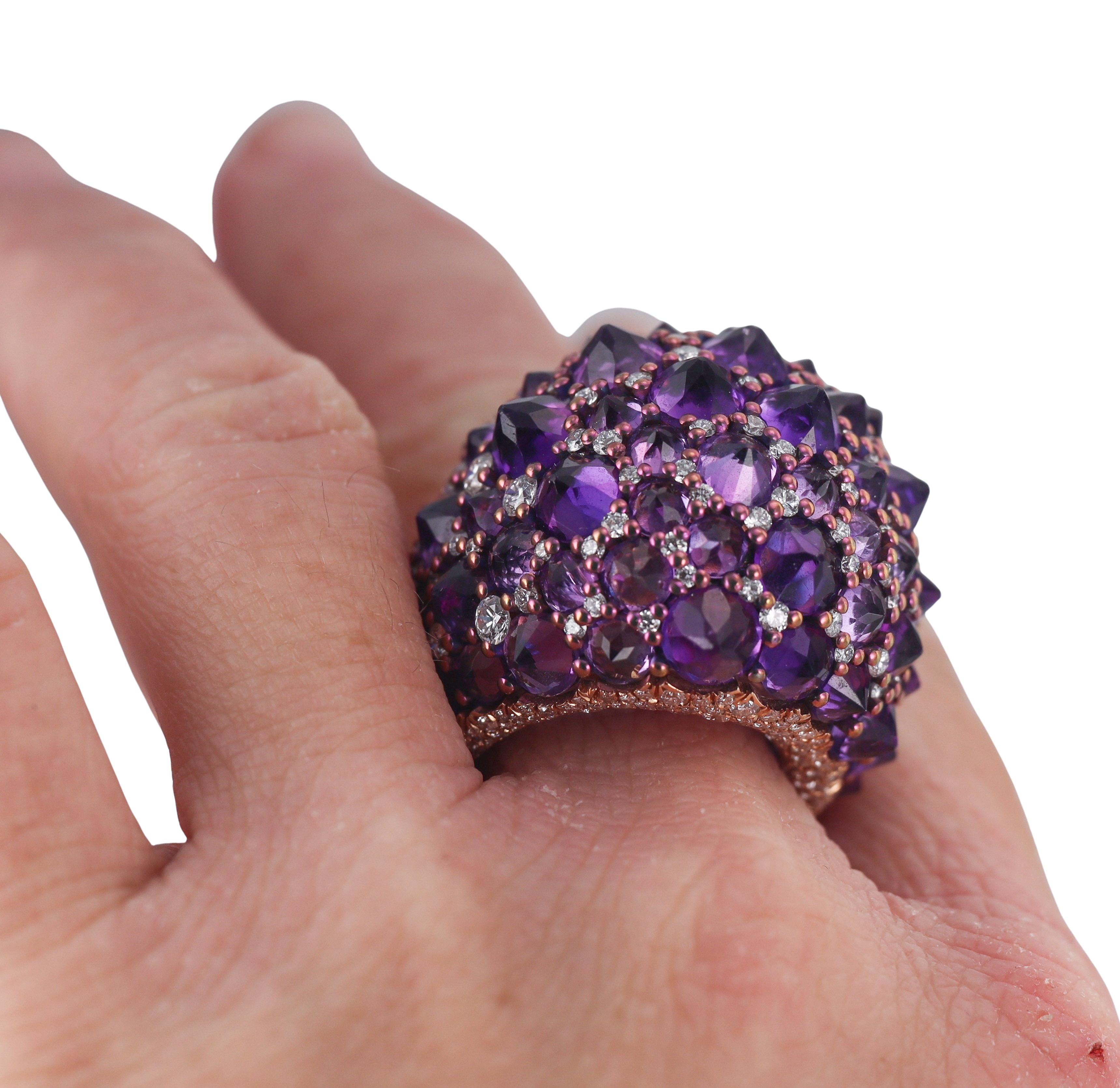 Mattioli Reve_r Amethyst Diamond Rose Gold Cocktail Ring