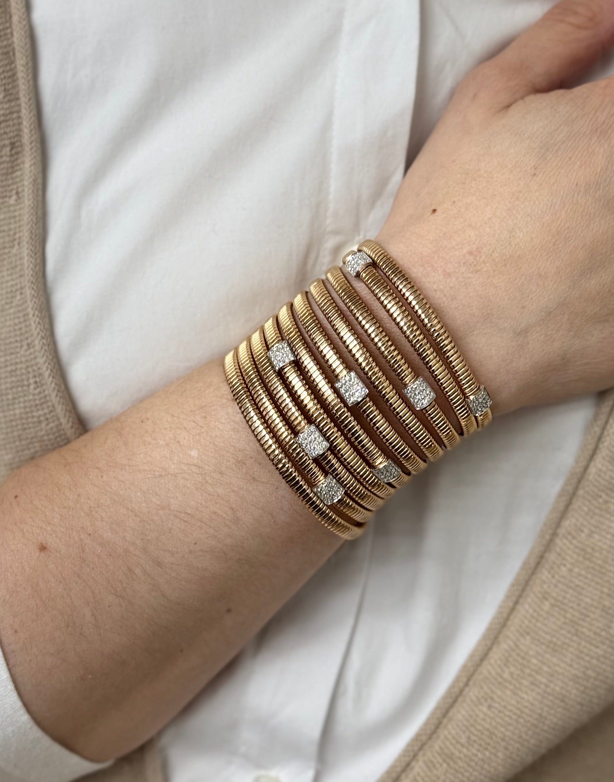 Rose Gold Diamond Wide Coil Wrap Bracelet