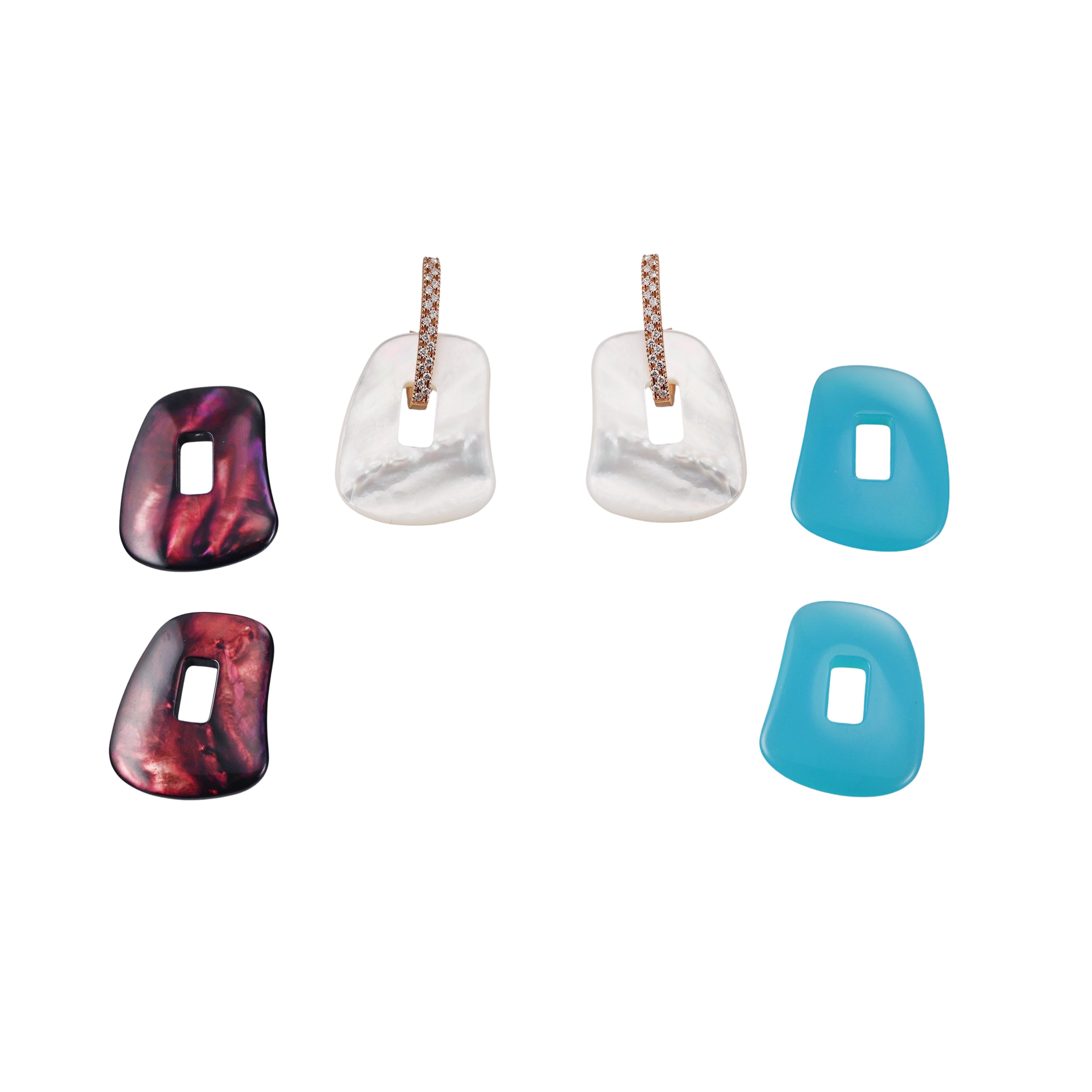 Mattioli Puzzle Diamond Rose Gold MOP Chalcedony Large Earrings