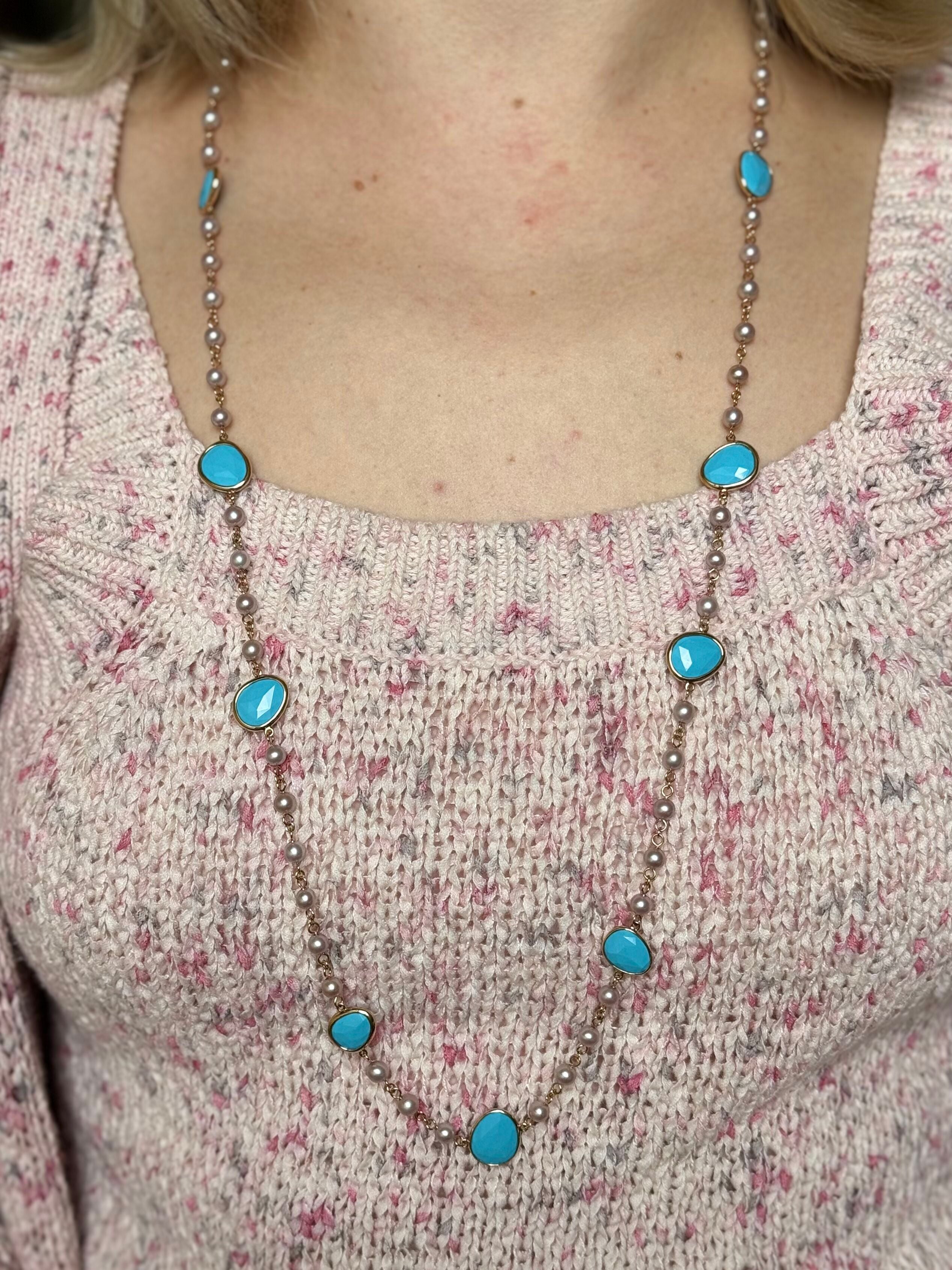 Mimi Milano Talita Turquoise Pearl Gold Necklace