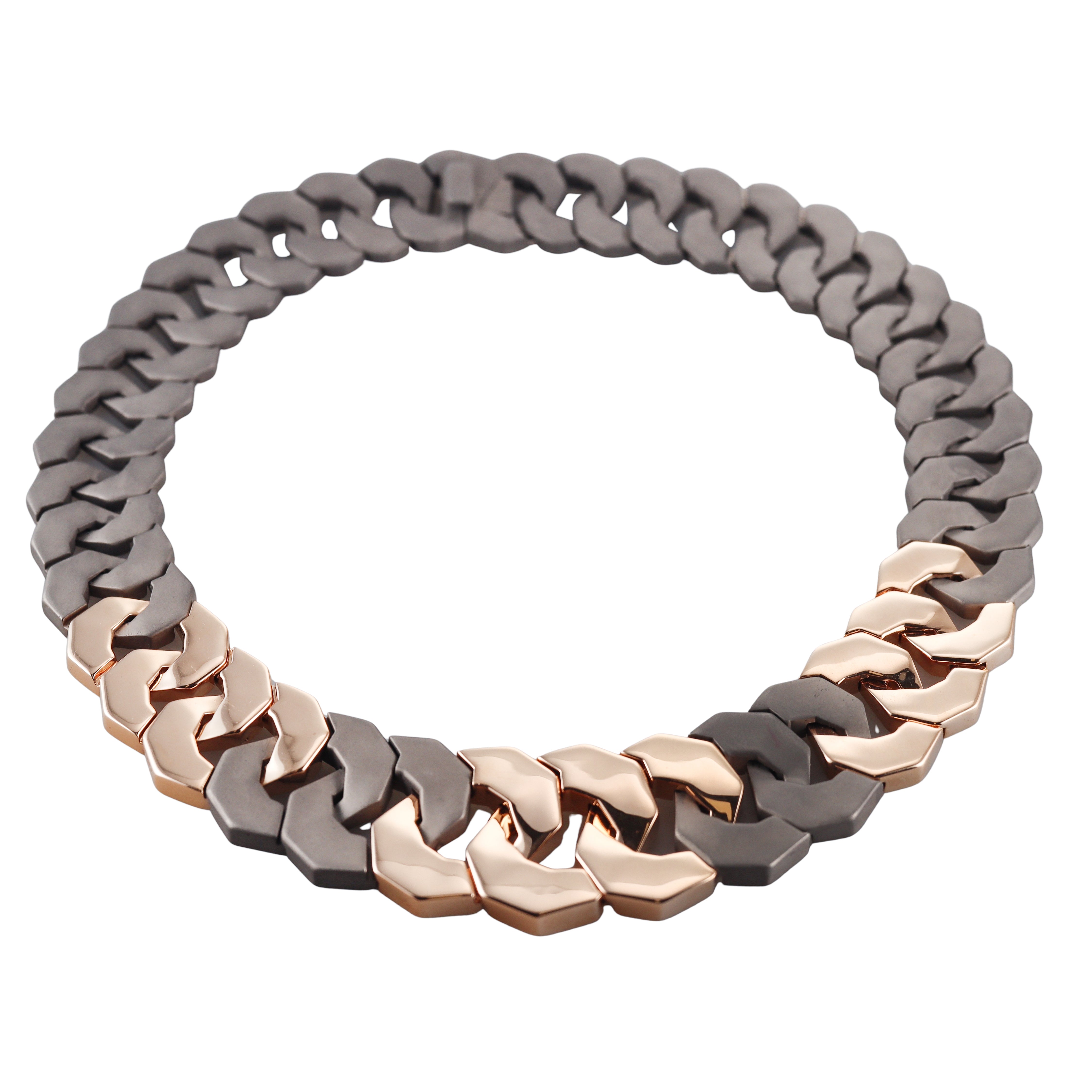 Sabbadini Titanium Rose Gold Link Necklace