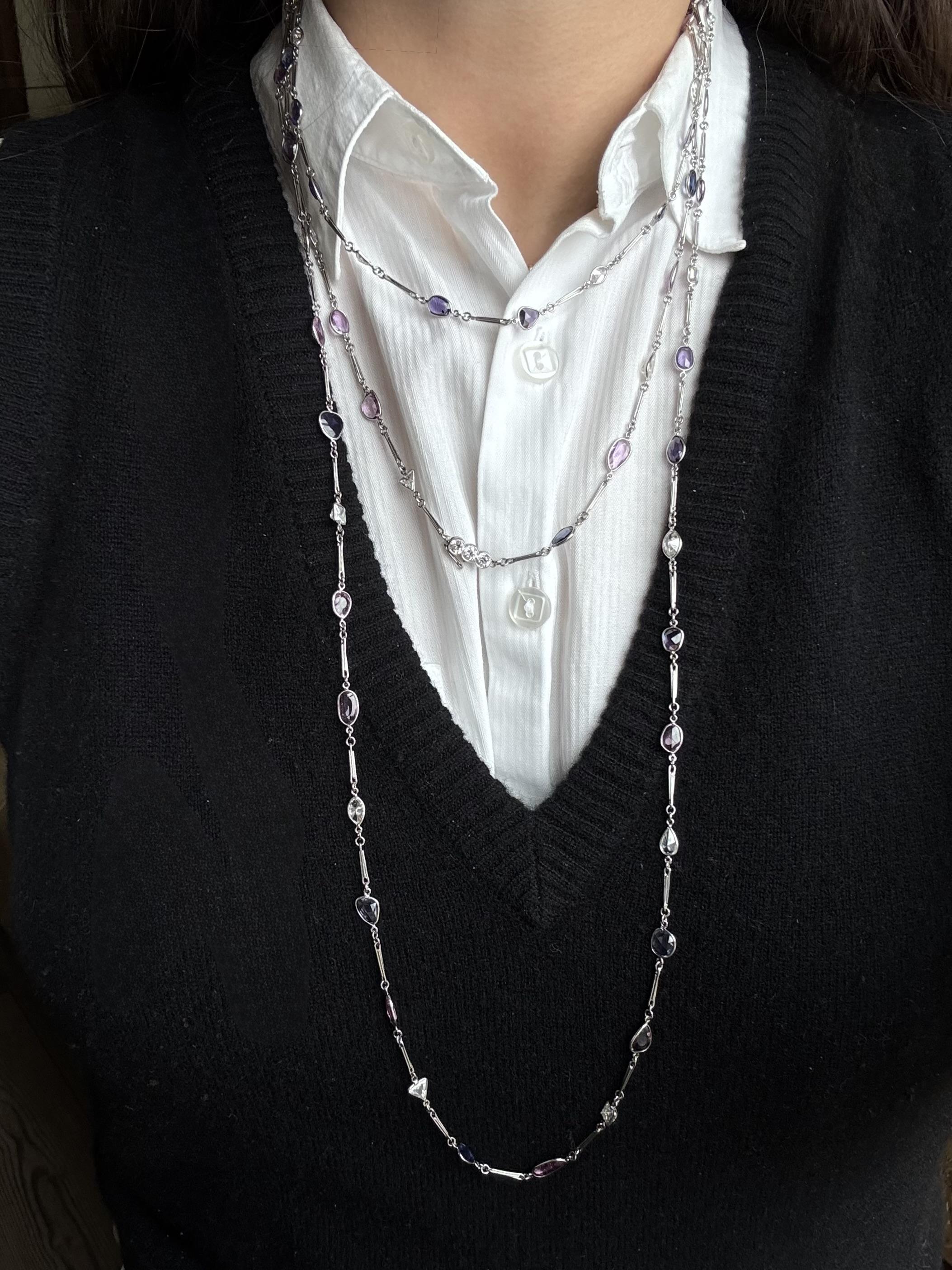 Platinum 37.90ctw Sapphire 11.70ctw Diamond Long Necklace