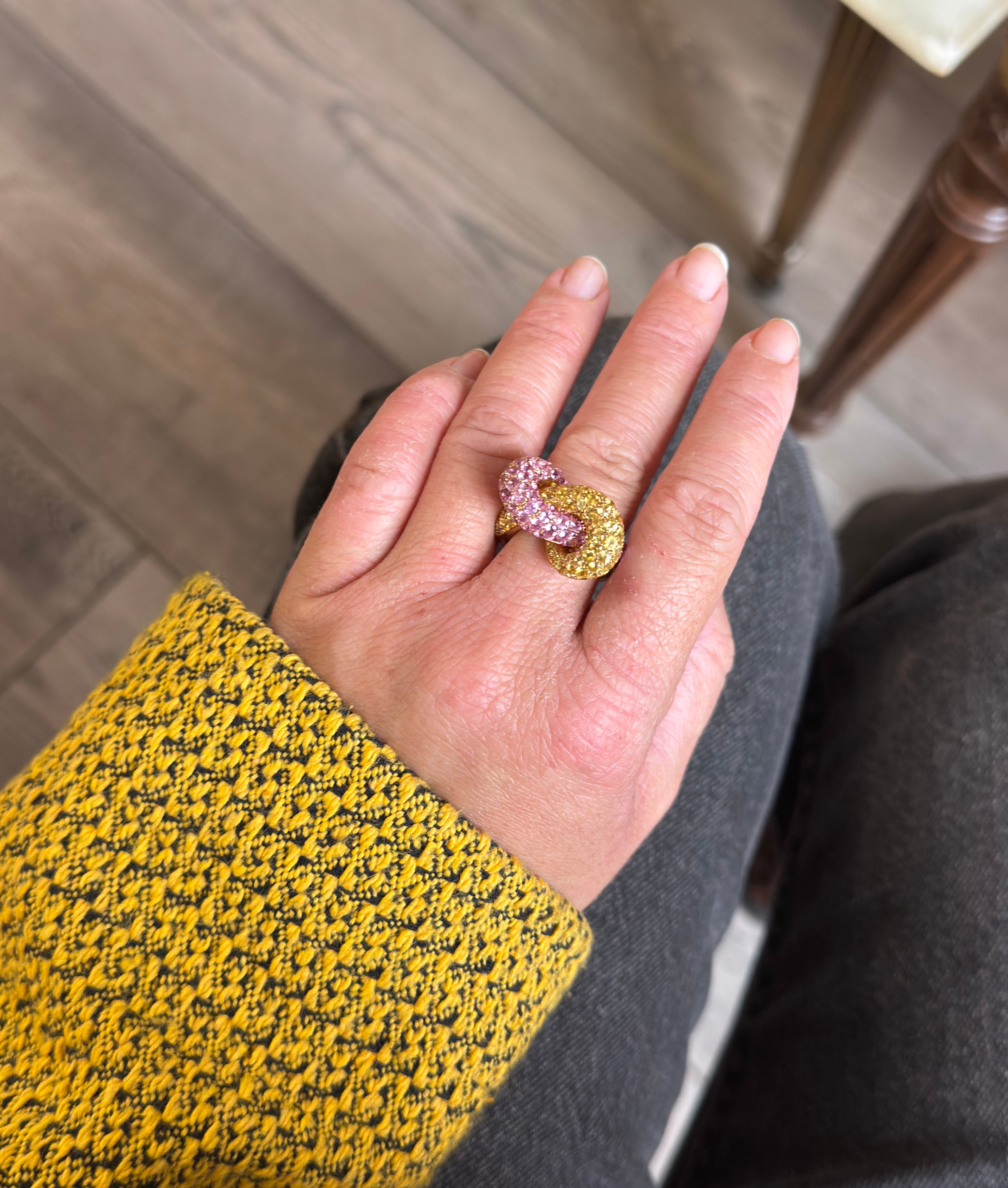 Luca Carati Rose Gold Yellow Pink Sapphire Knot Ring