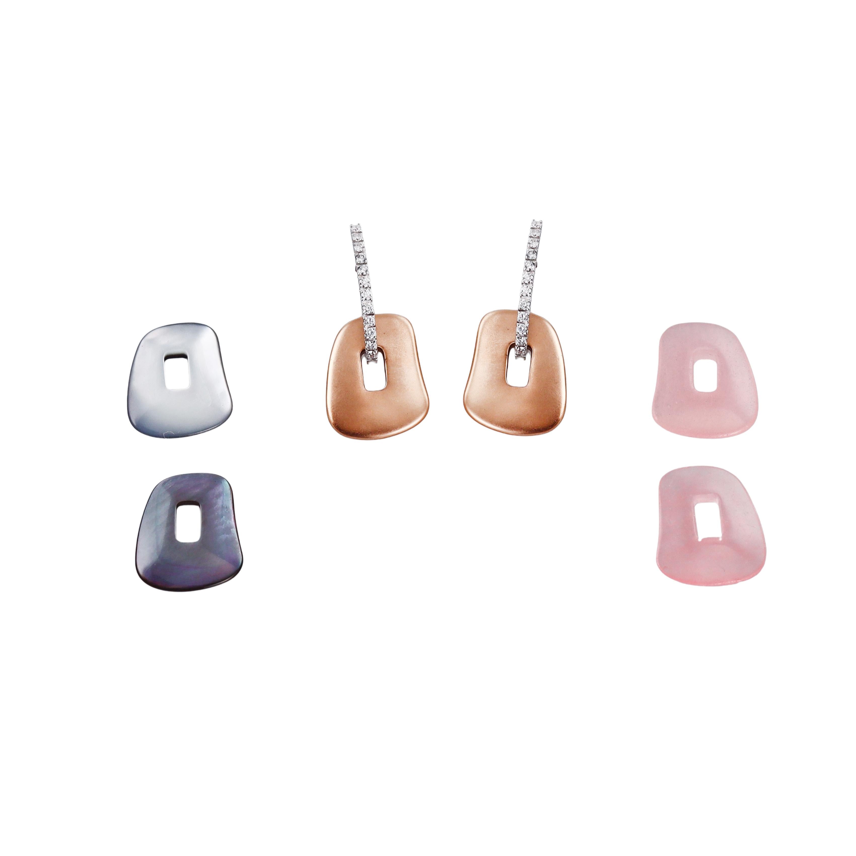 Mattioli Puzzle Satin Gold Quartz Diamond MOP Interchangeable Small Earrings