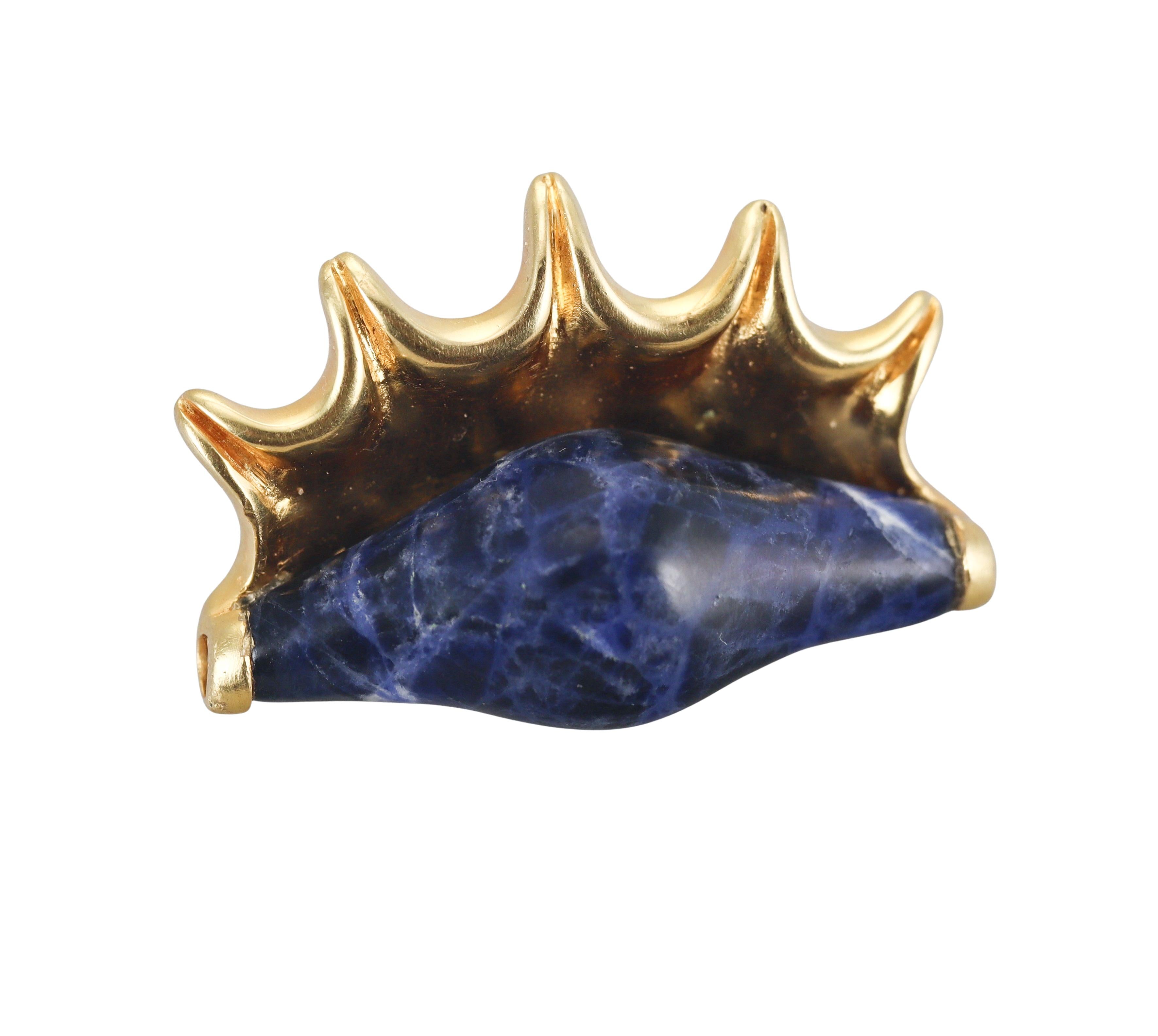 Lalaounis Greece Sodalite Gold Shell Motif Earrings