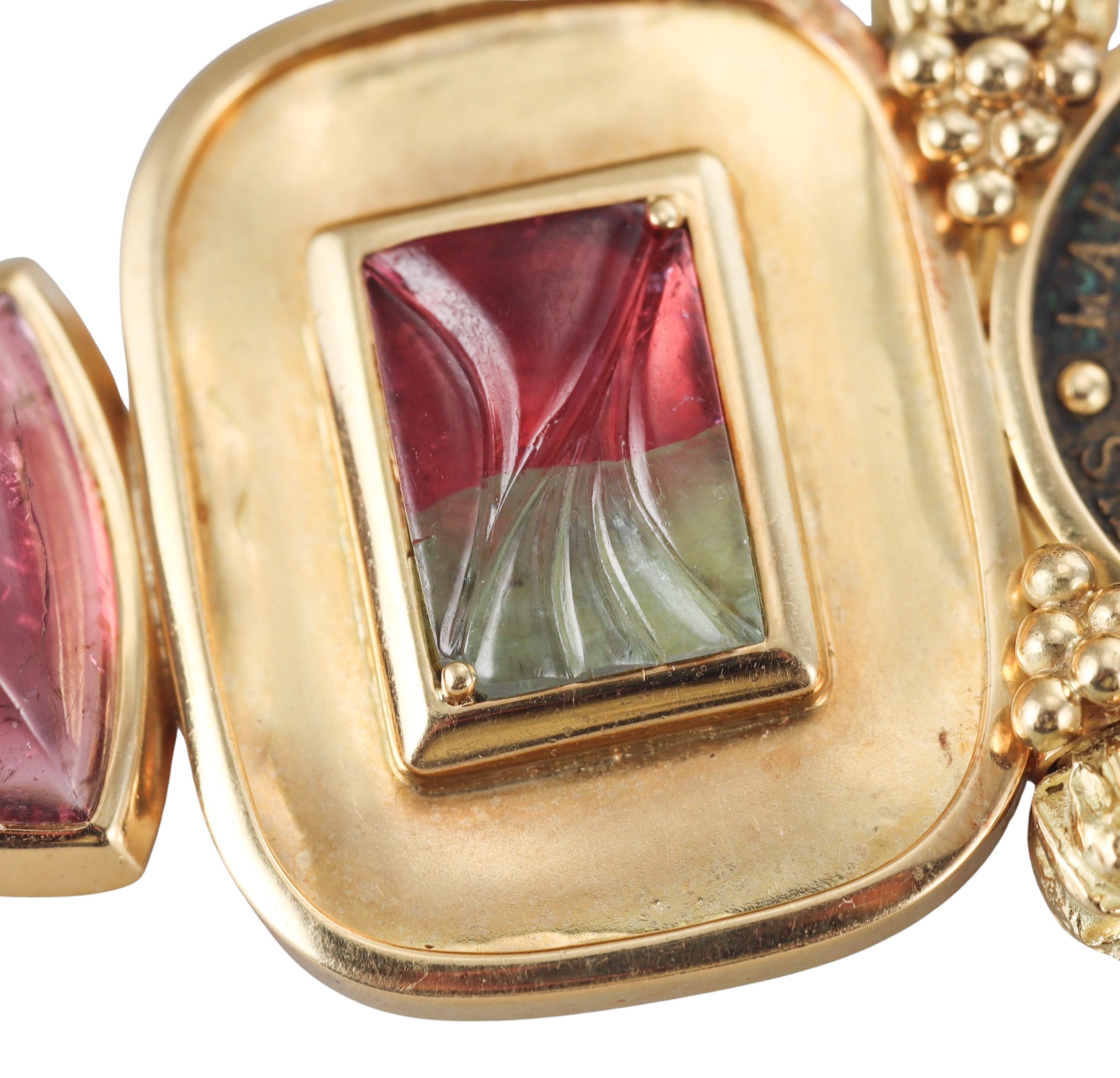 Elizabeth Gage Watermelon Tourmaline Coin Brooch Pendant