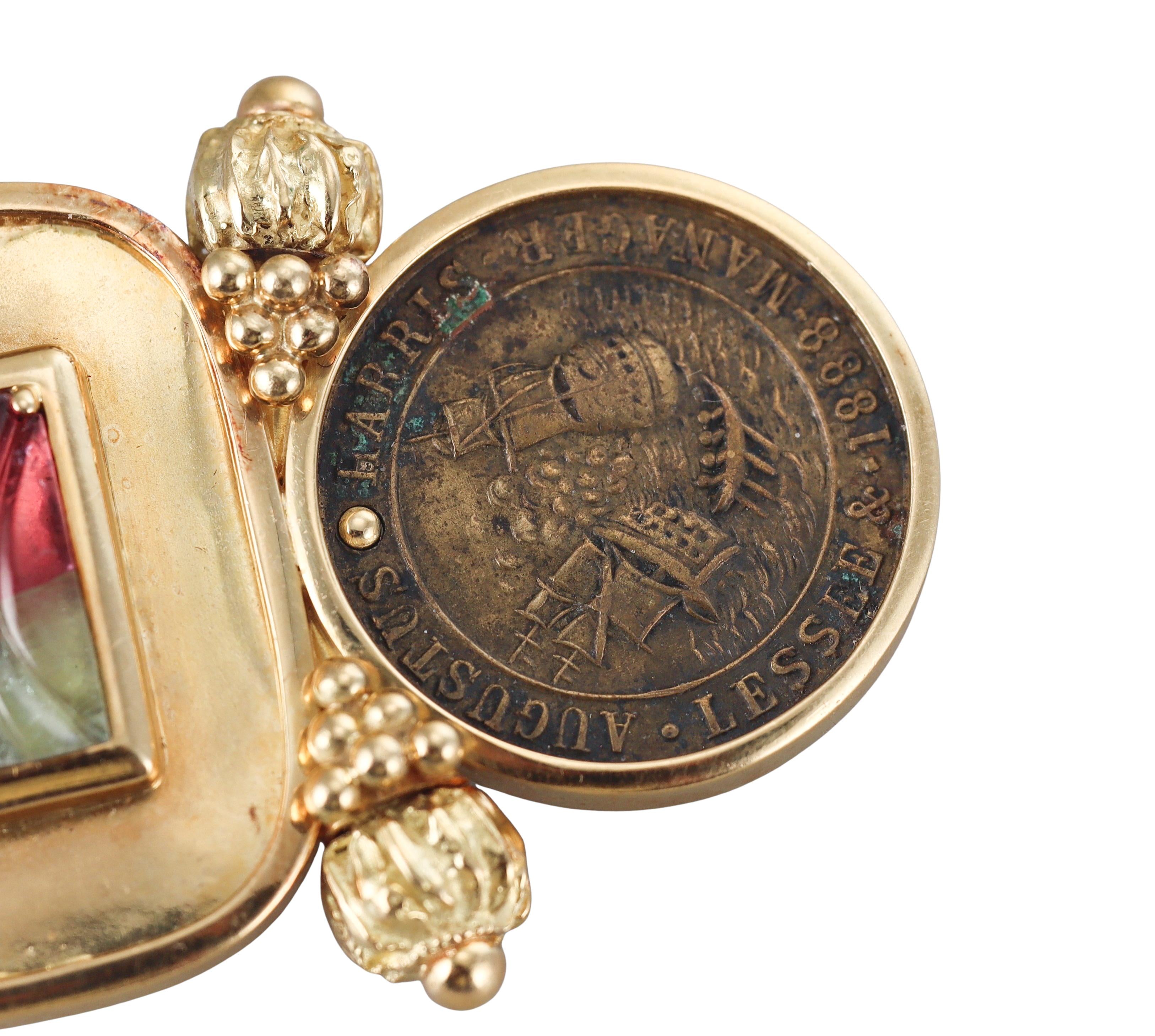 Elizabeth Gage Watermelon Tourmaline Coin Brooch Pendant