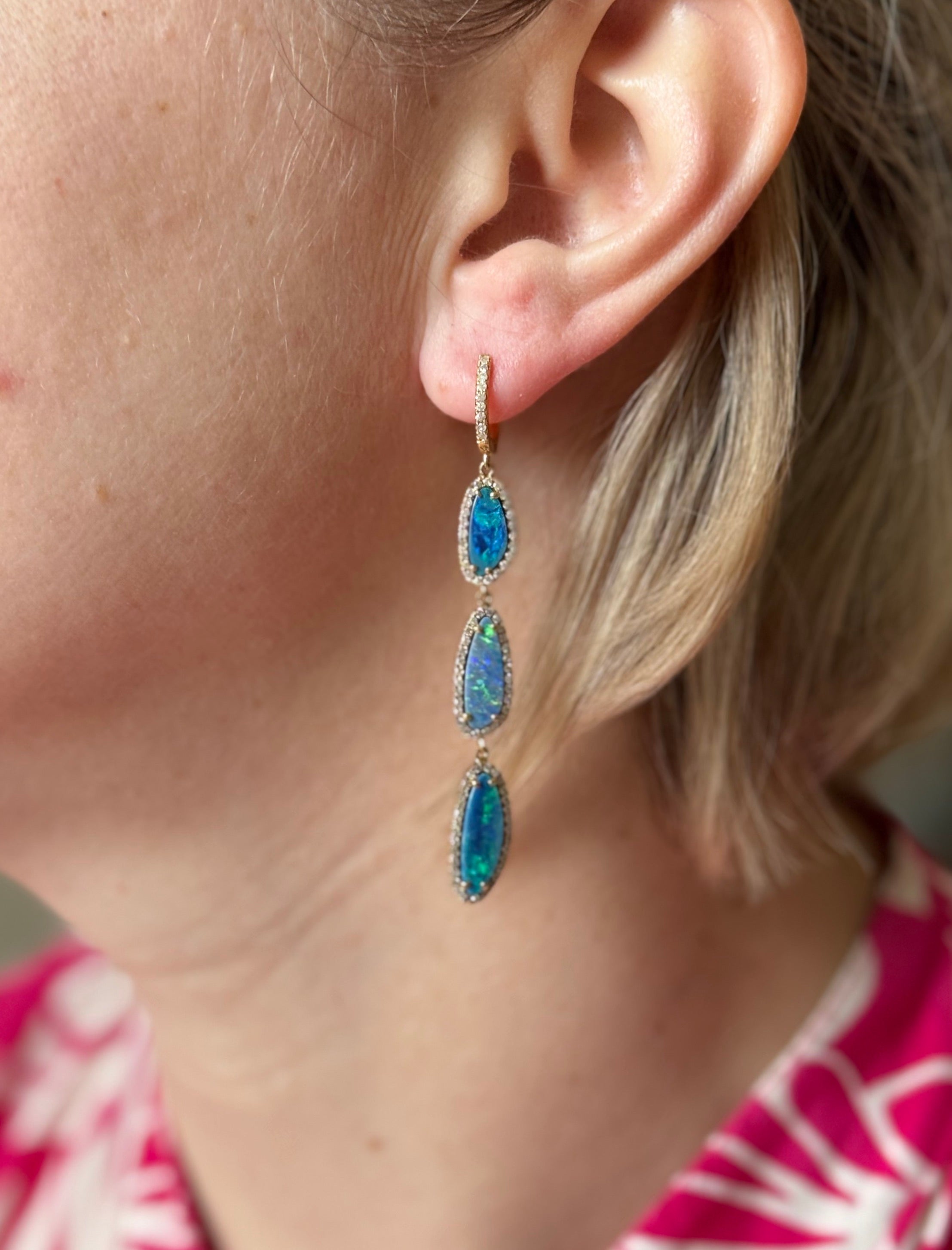 Gold Diamond Boulder Opal Drop Earrings
