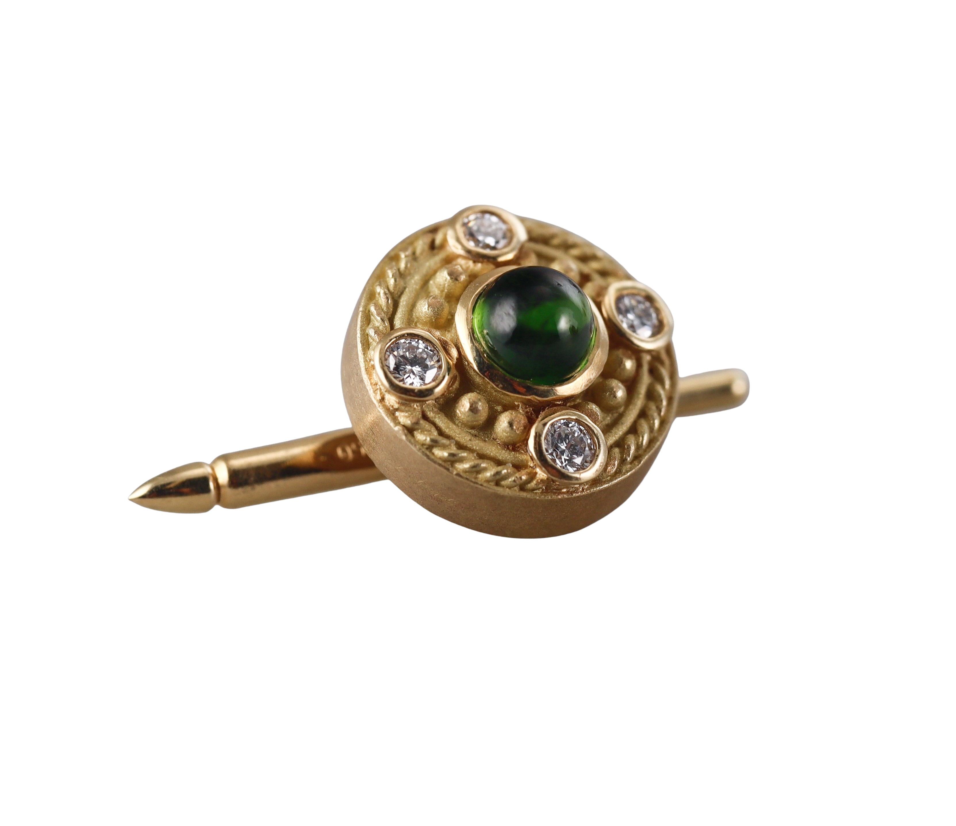 Green Tourmaline Diamond Gold Cufflinks Tuxedo Stud Set
