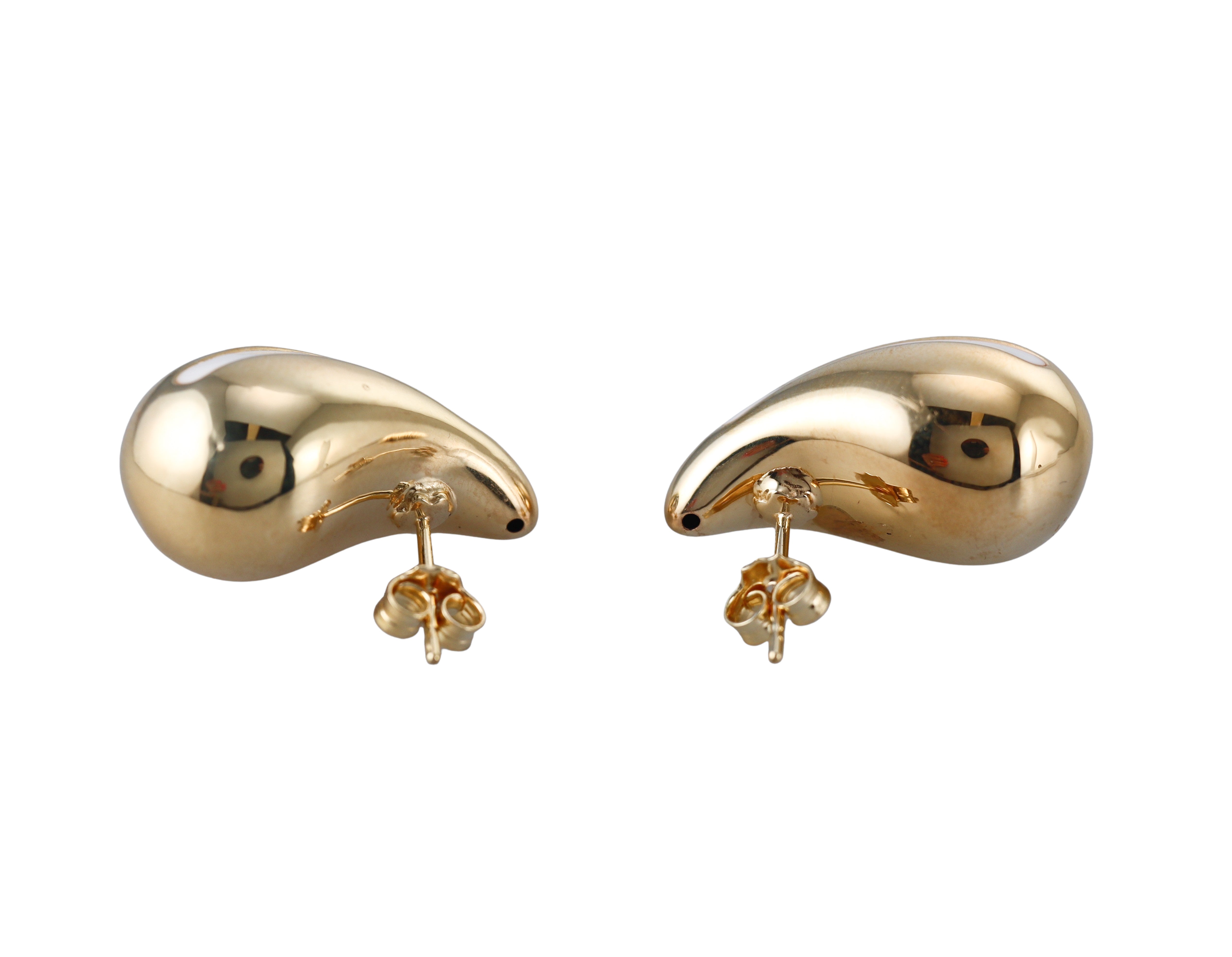 Yellow Gold White Stripe Enamel Medium Teardrop Earrings