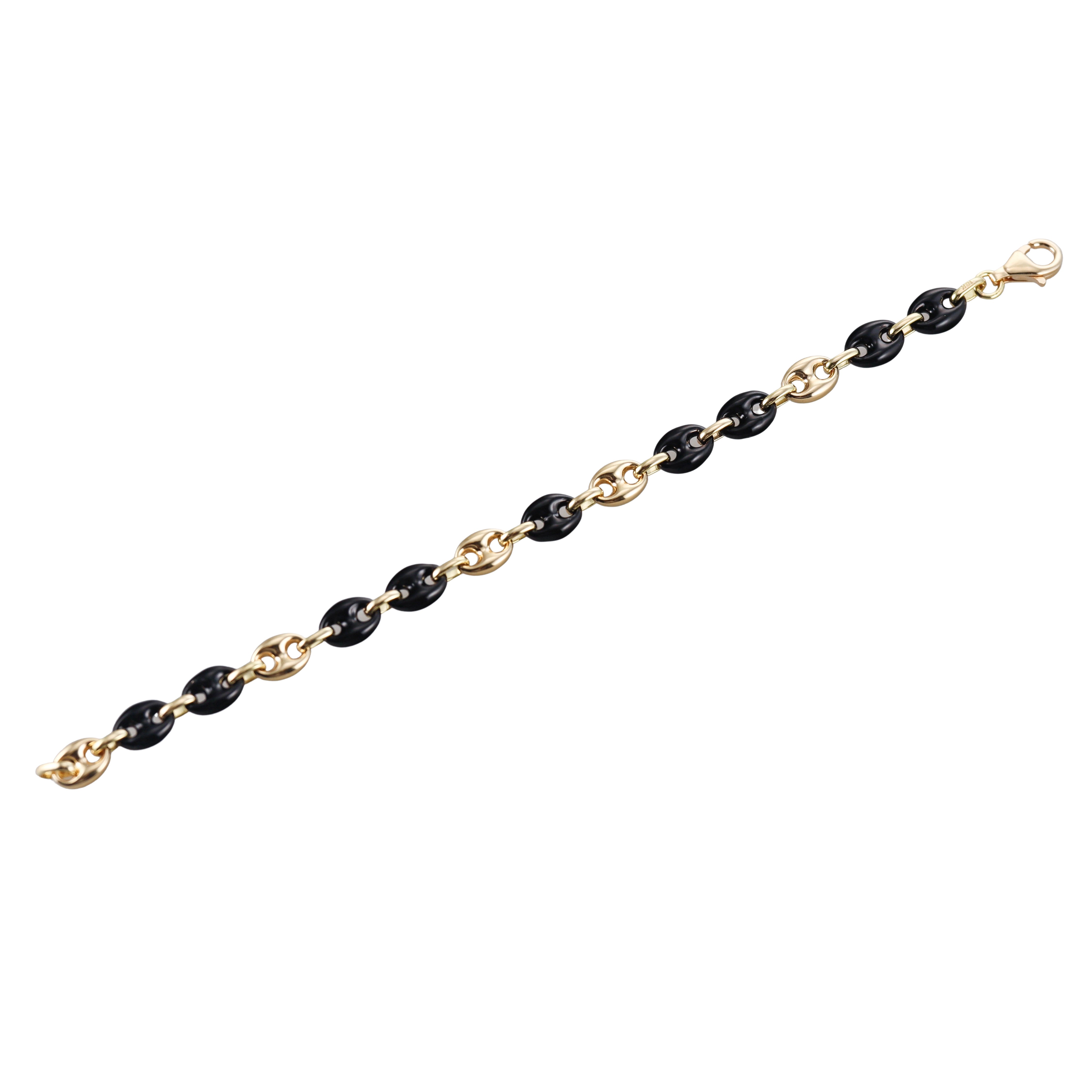 Yellow Gold Black Enamel Link Bracelet