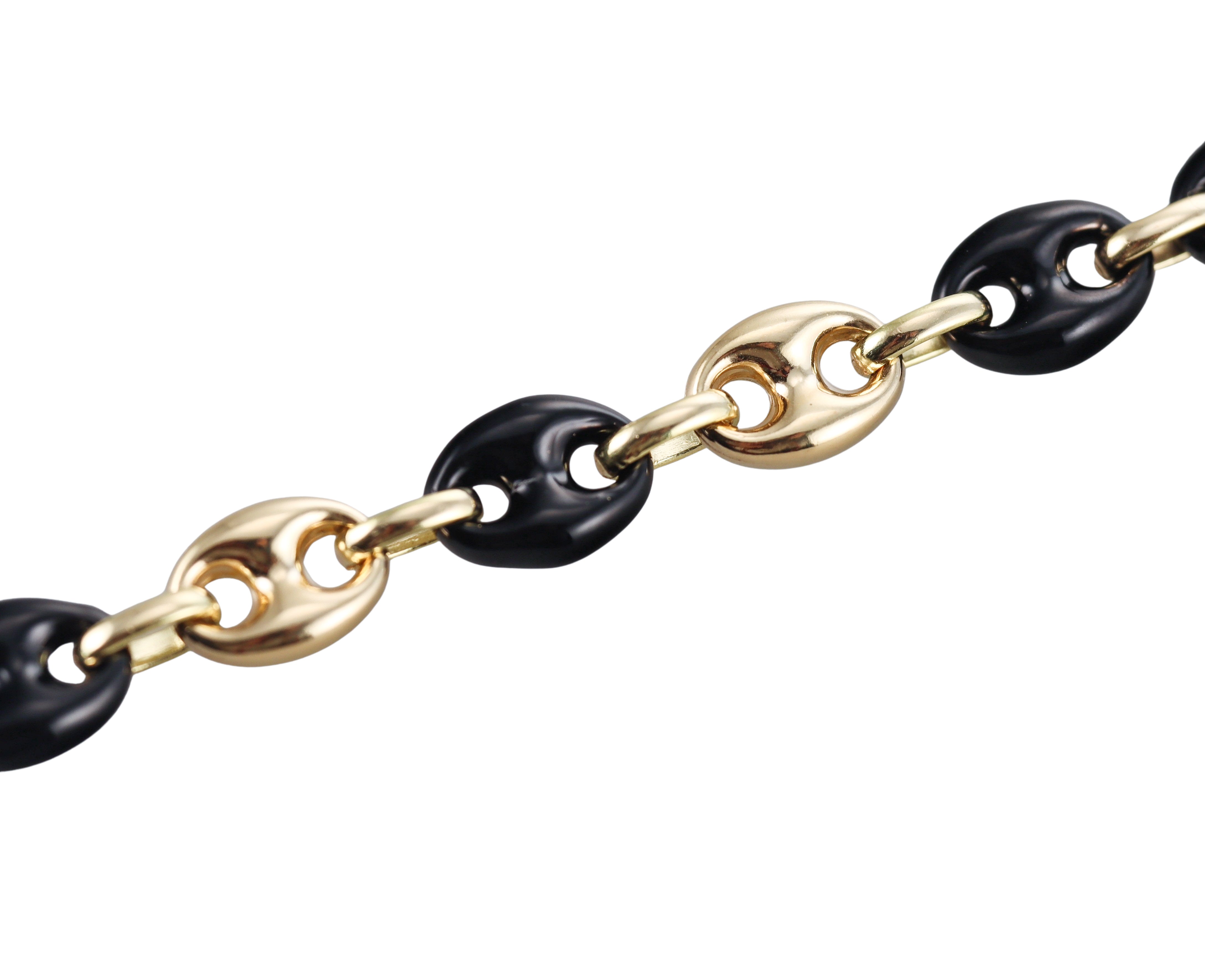 Yellow Gold Black Enamel Link Bracelet