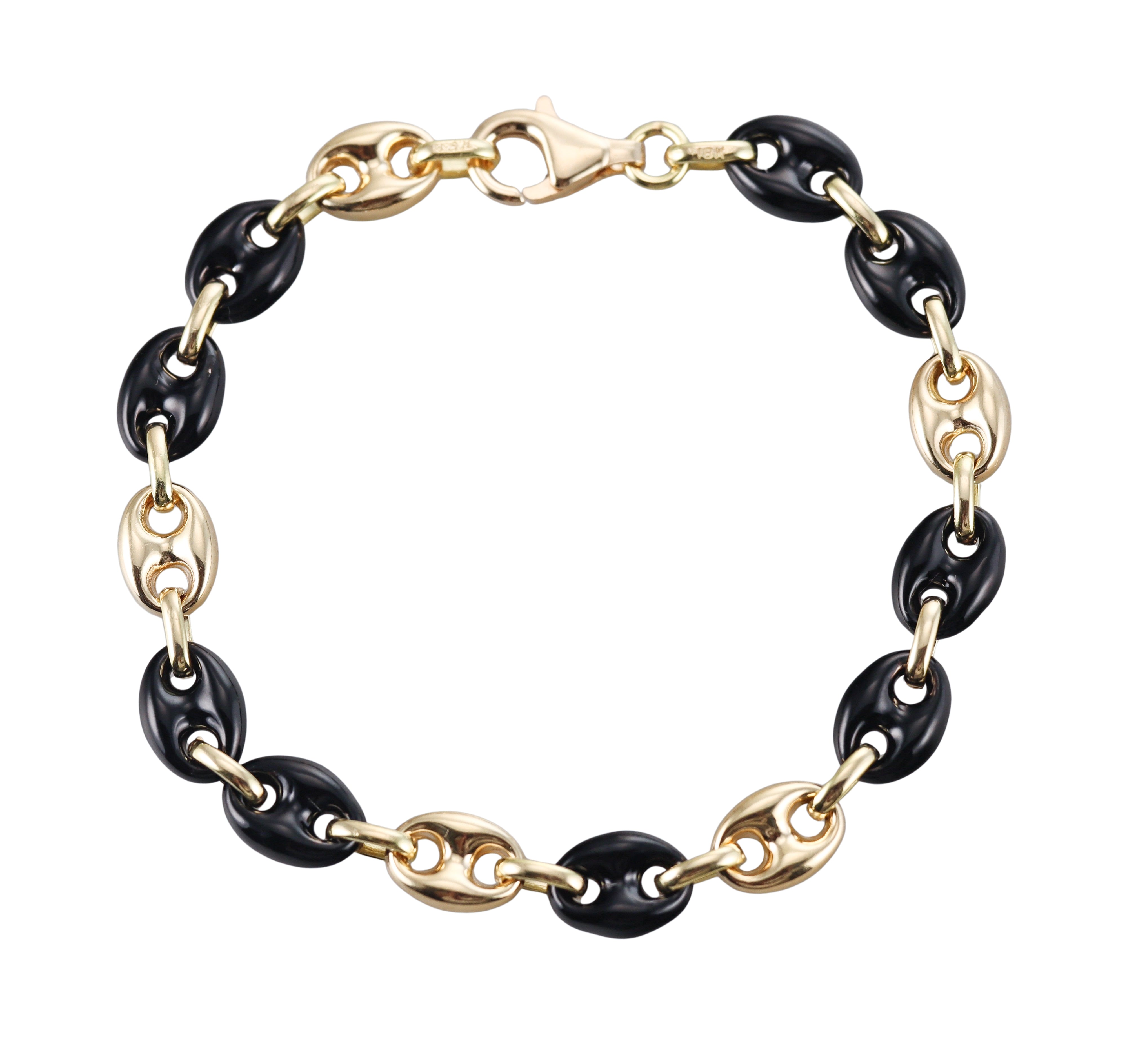 Yellow Gold Black Enamel Link Bracelet