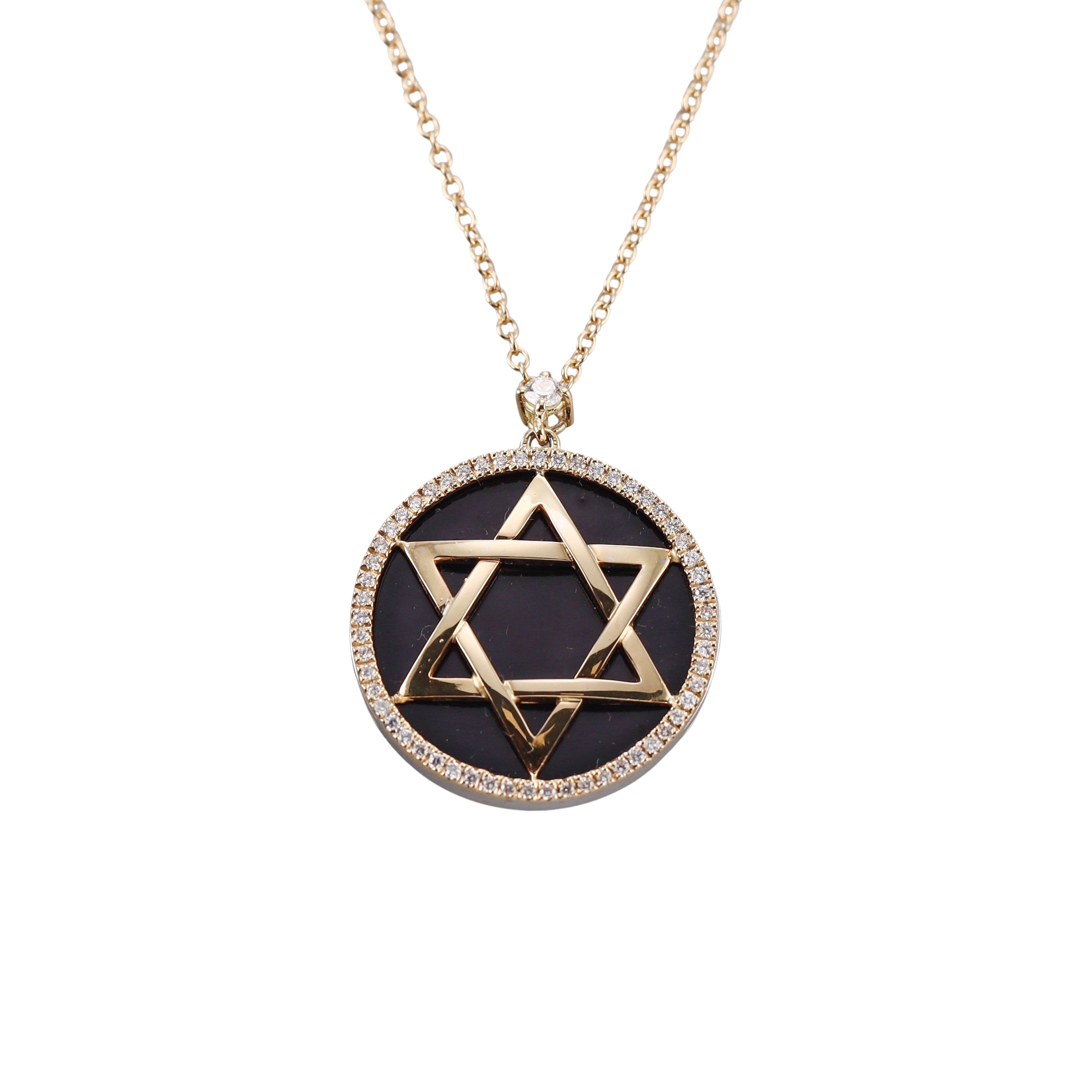 Yellow Gold Diamond Interchangeable MOP Star of David Pendant Necklace