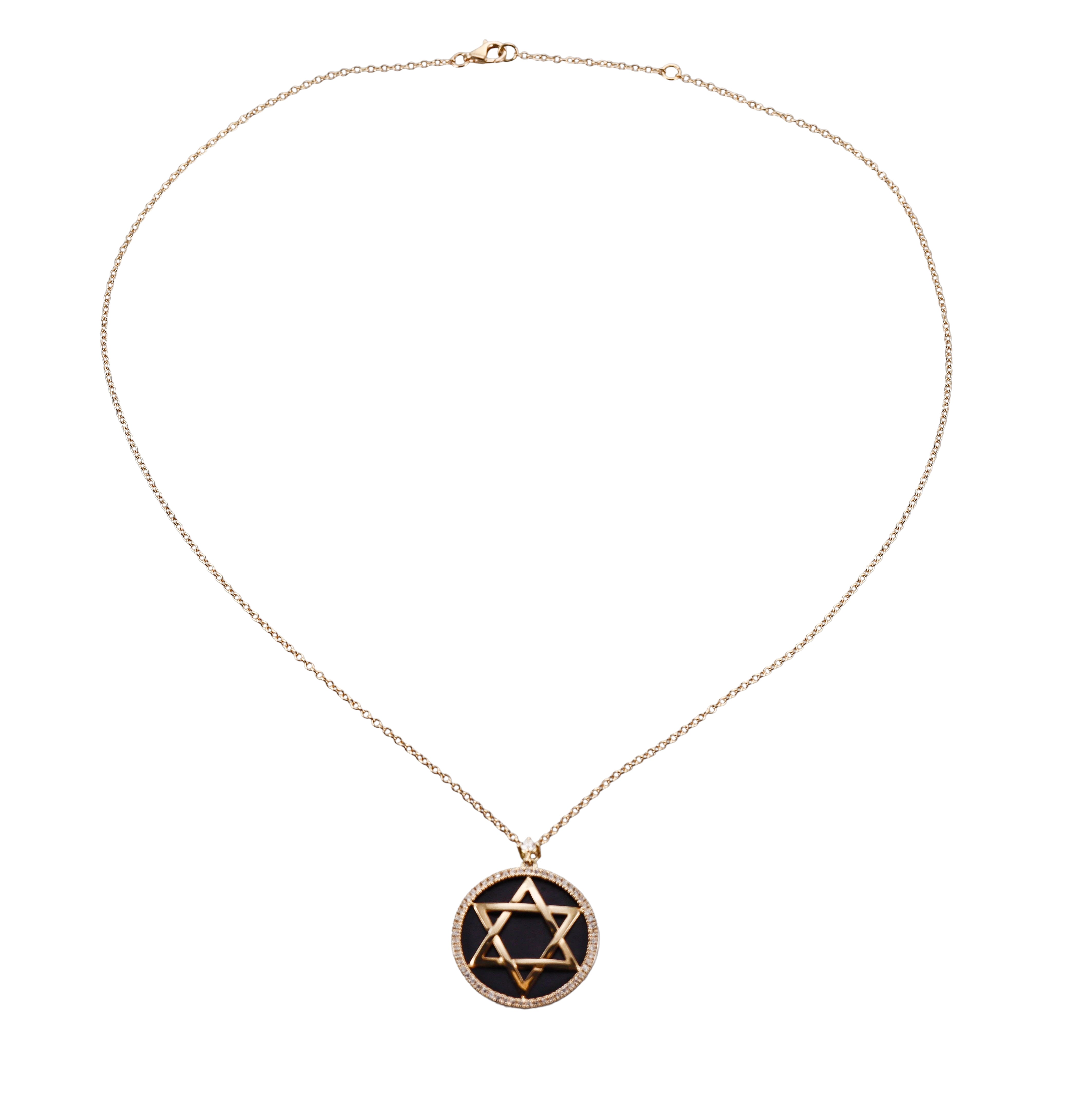 Yellow Gold Diamond Interchangeable MOP Star of David Pendant Necklace