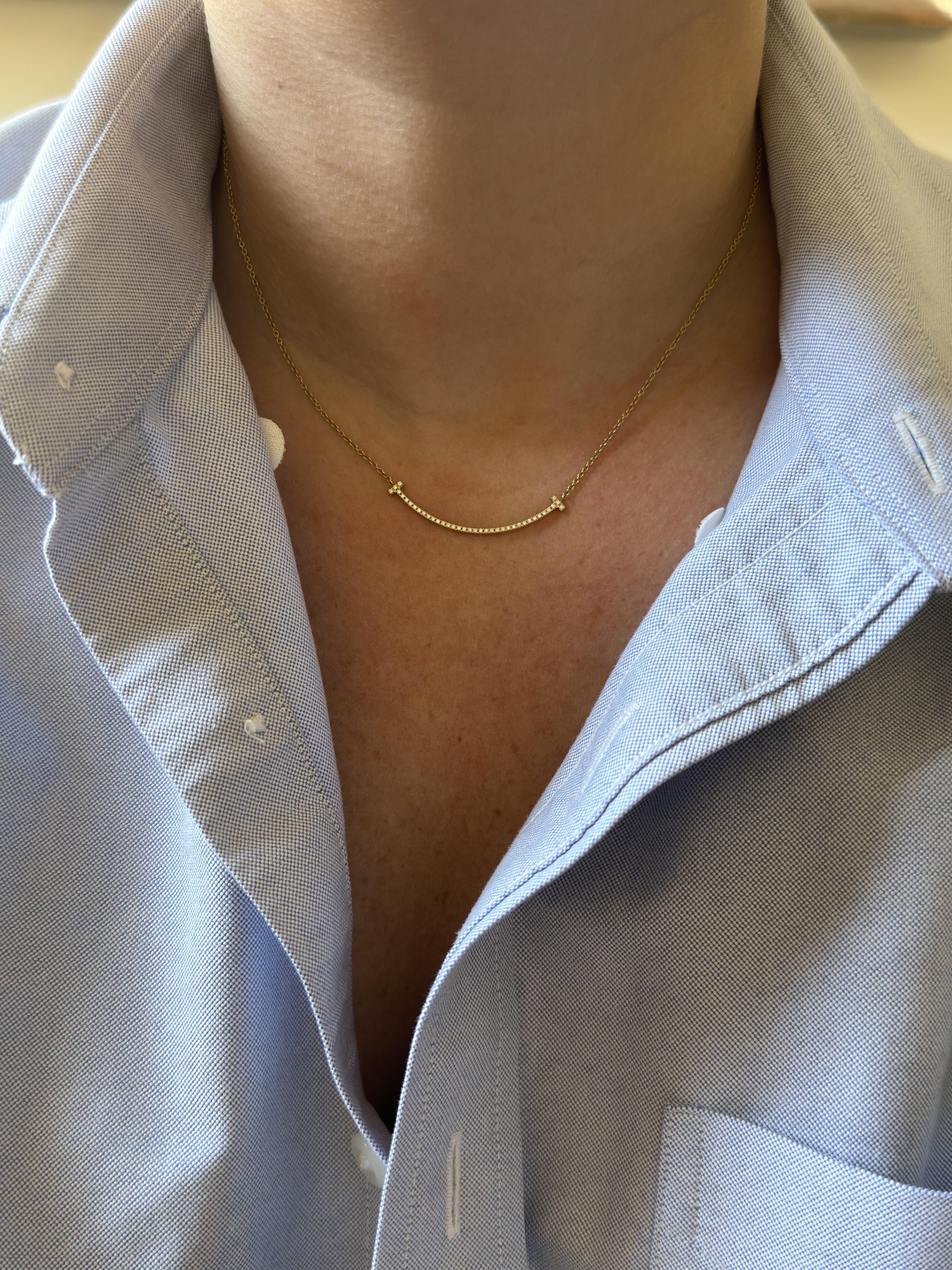 Tiffany & Co T Smile Diamond Gold Necklace