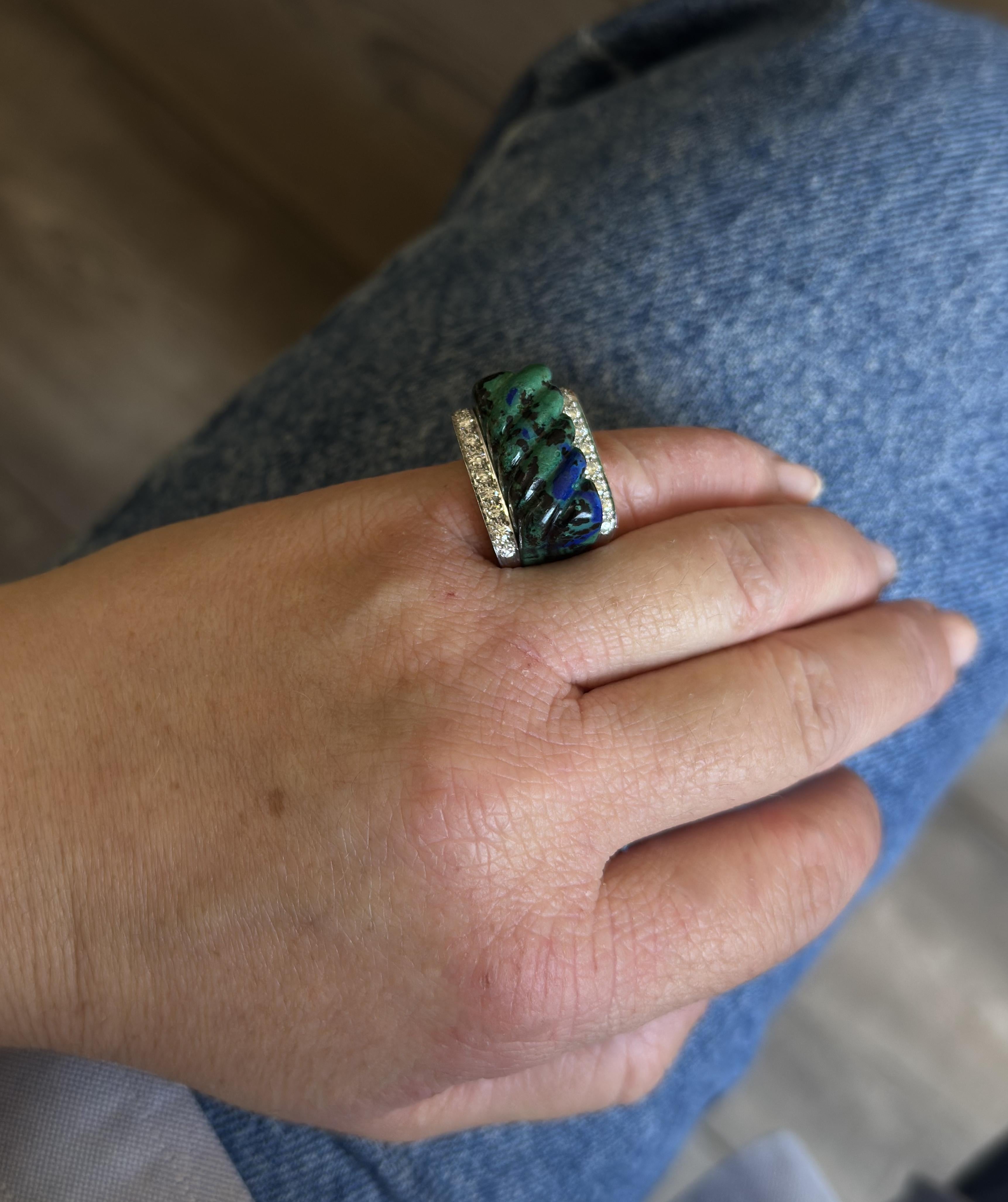 David Webb Azurmalachite Diamond Gold Platinum Ring