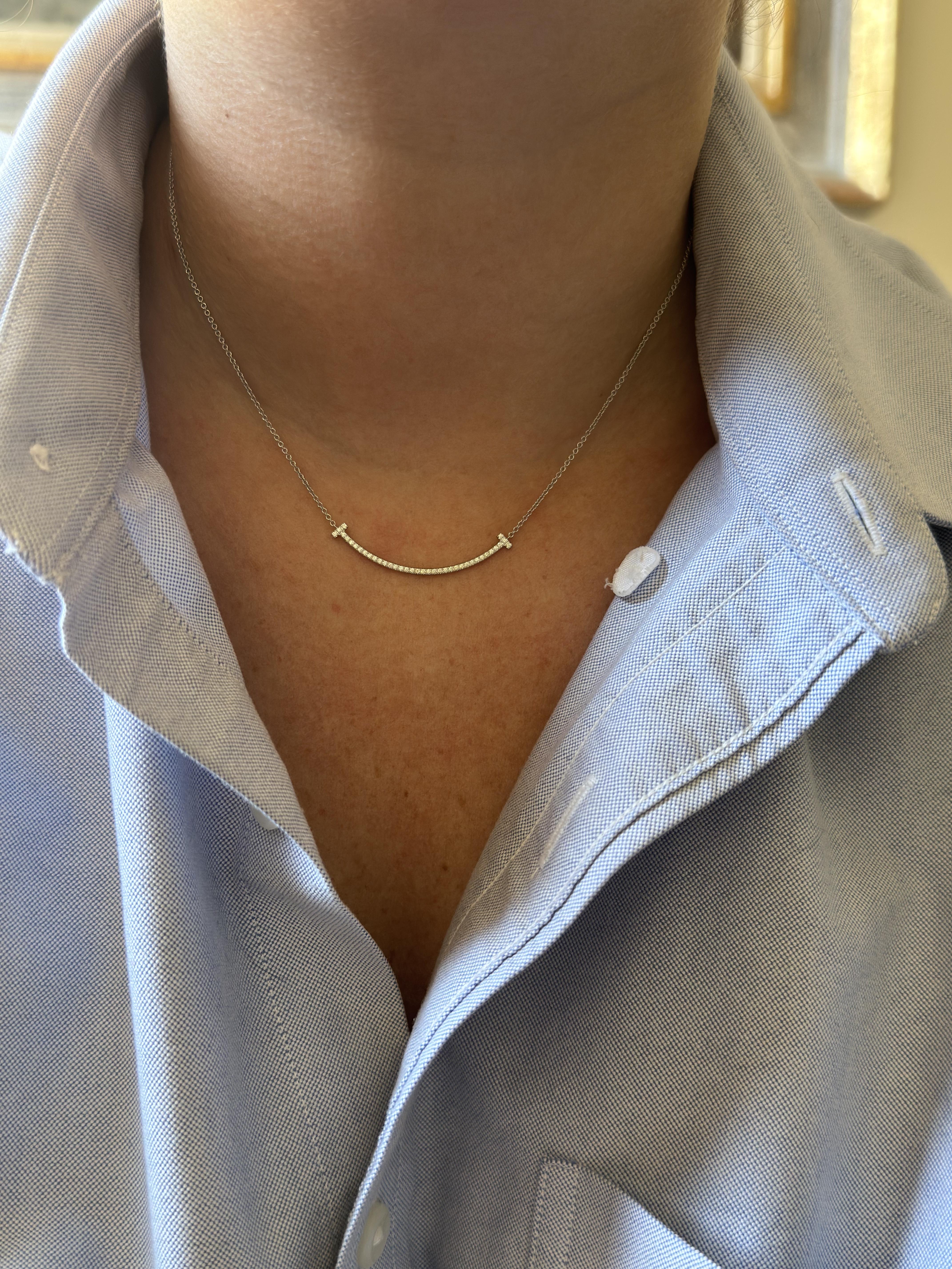 Tiffany & Co T Smile Diamond White Gold Necklace