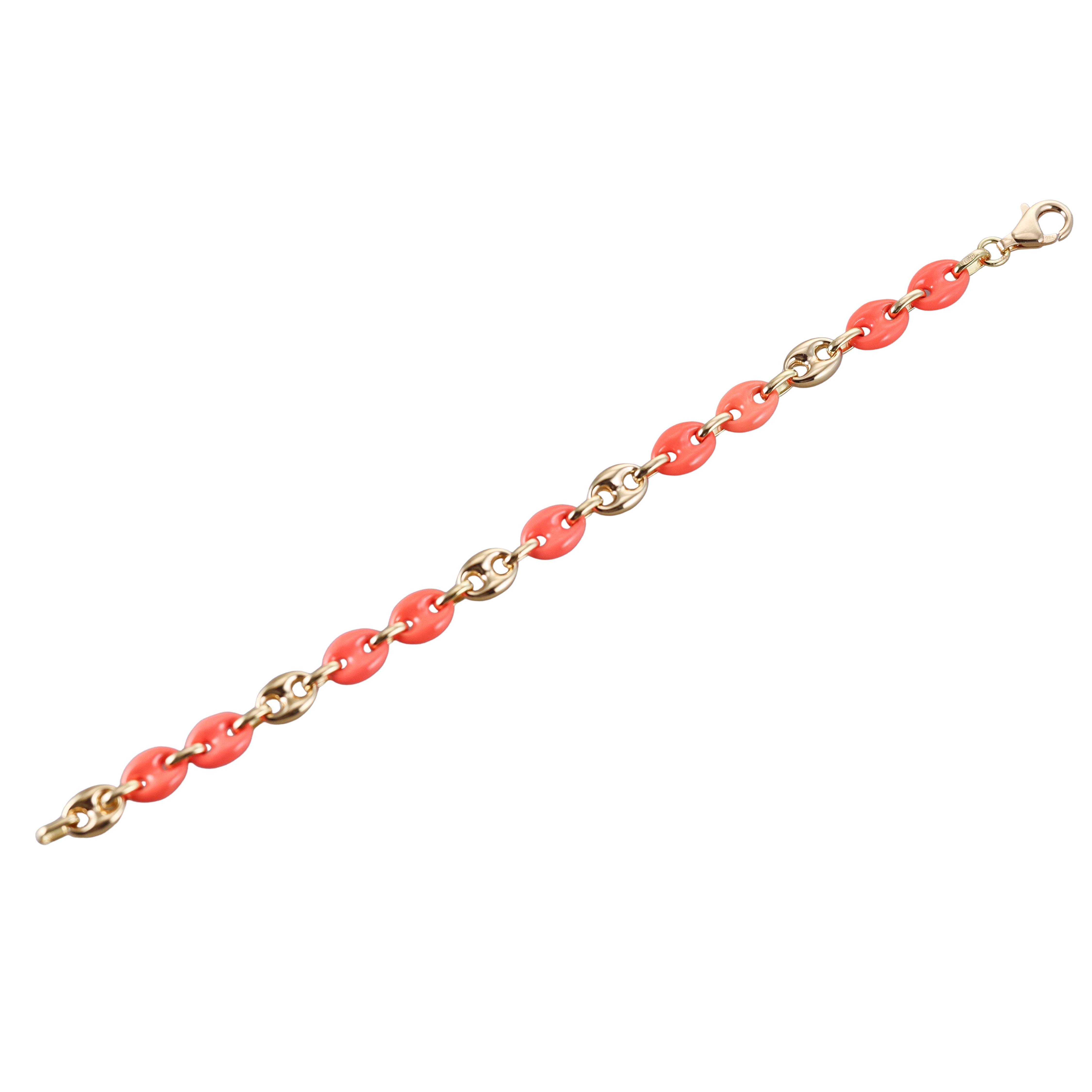 Yellow Gold Orange Enamel Link Bracelet