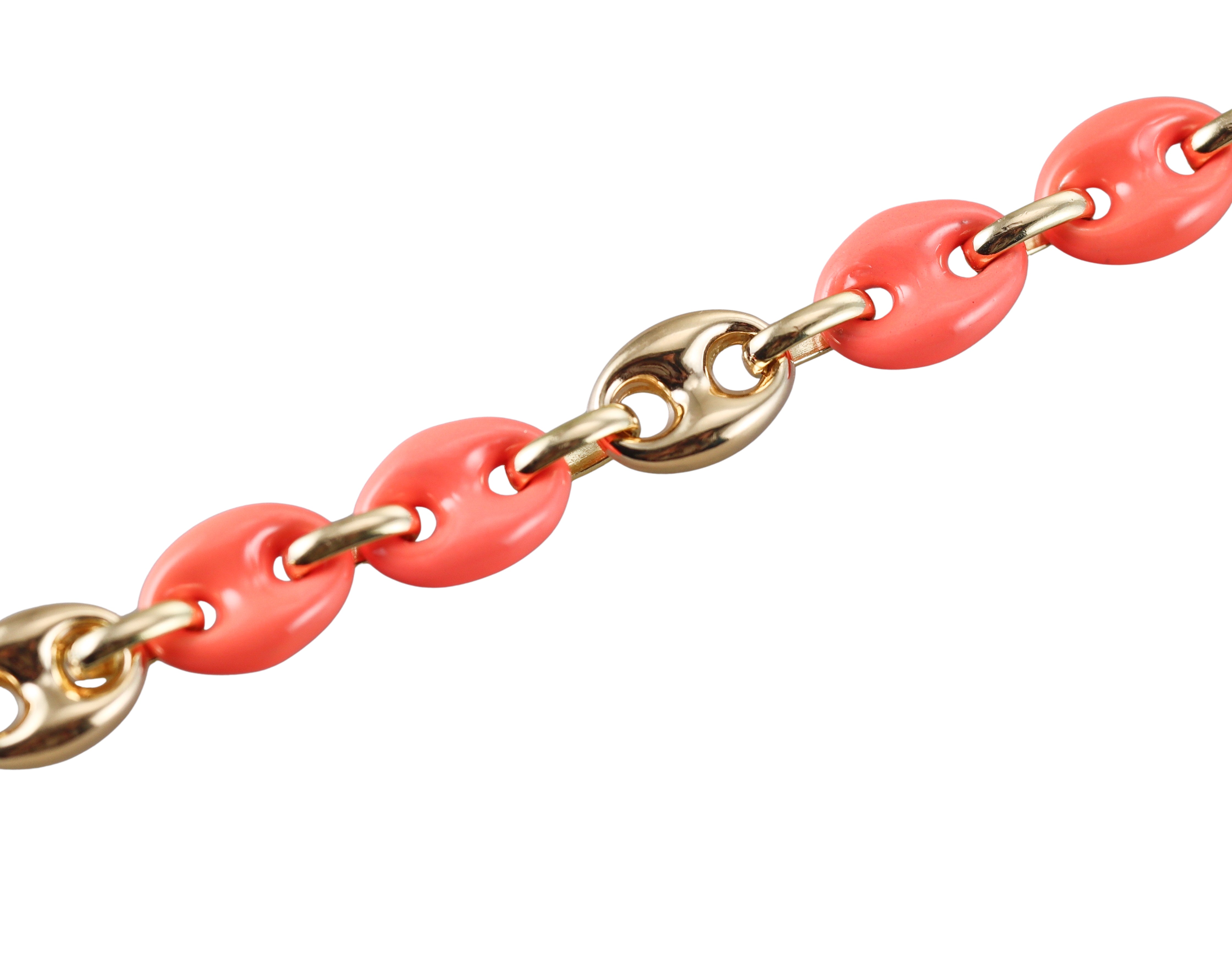 Yellow Gold Orange Enamel Link Bracelet