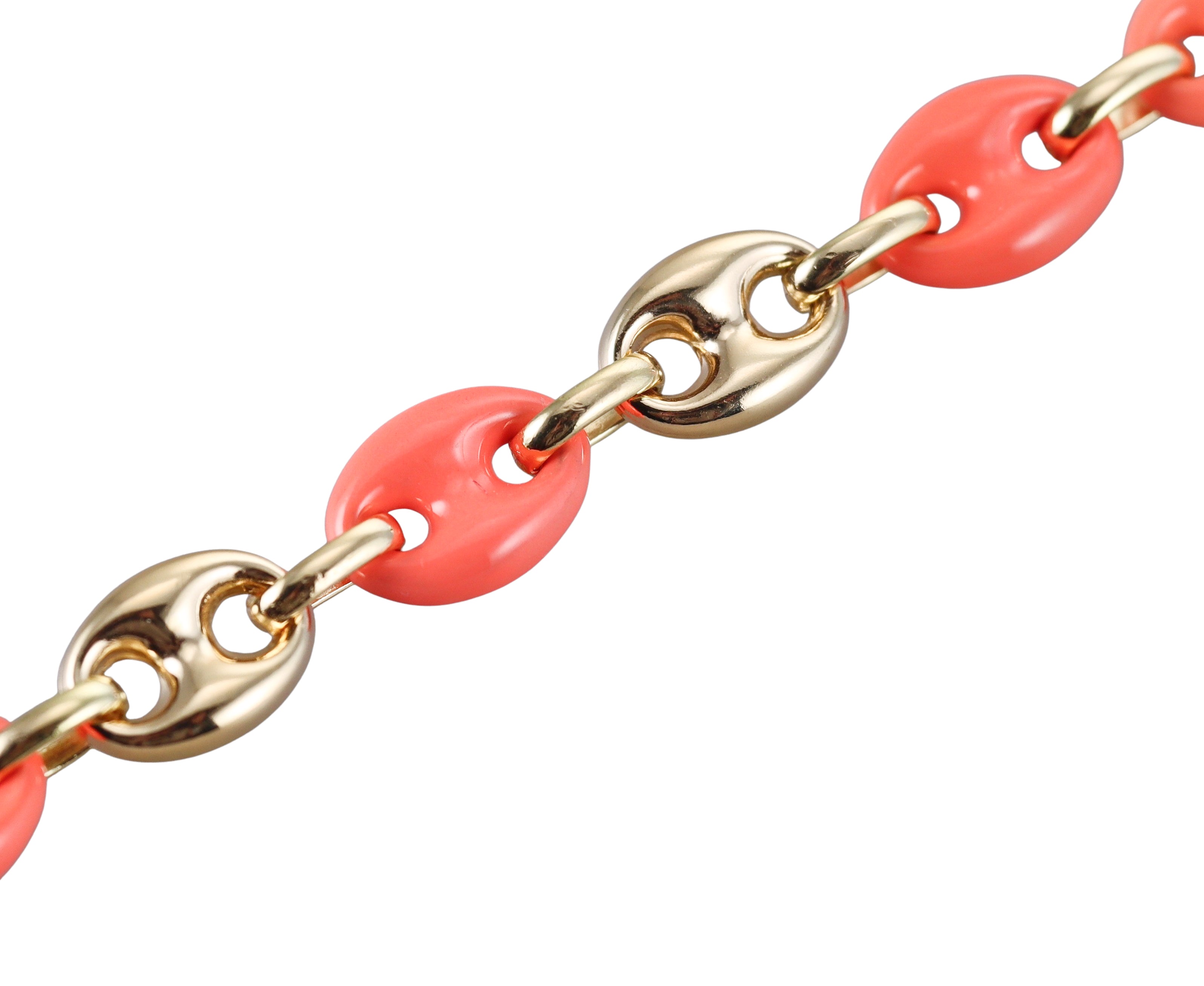 Yellow Gold Orange Enamel Link Bracelet