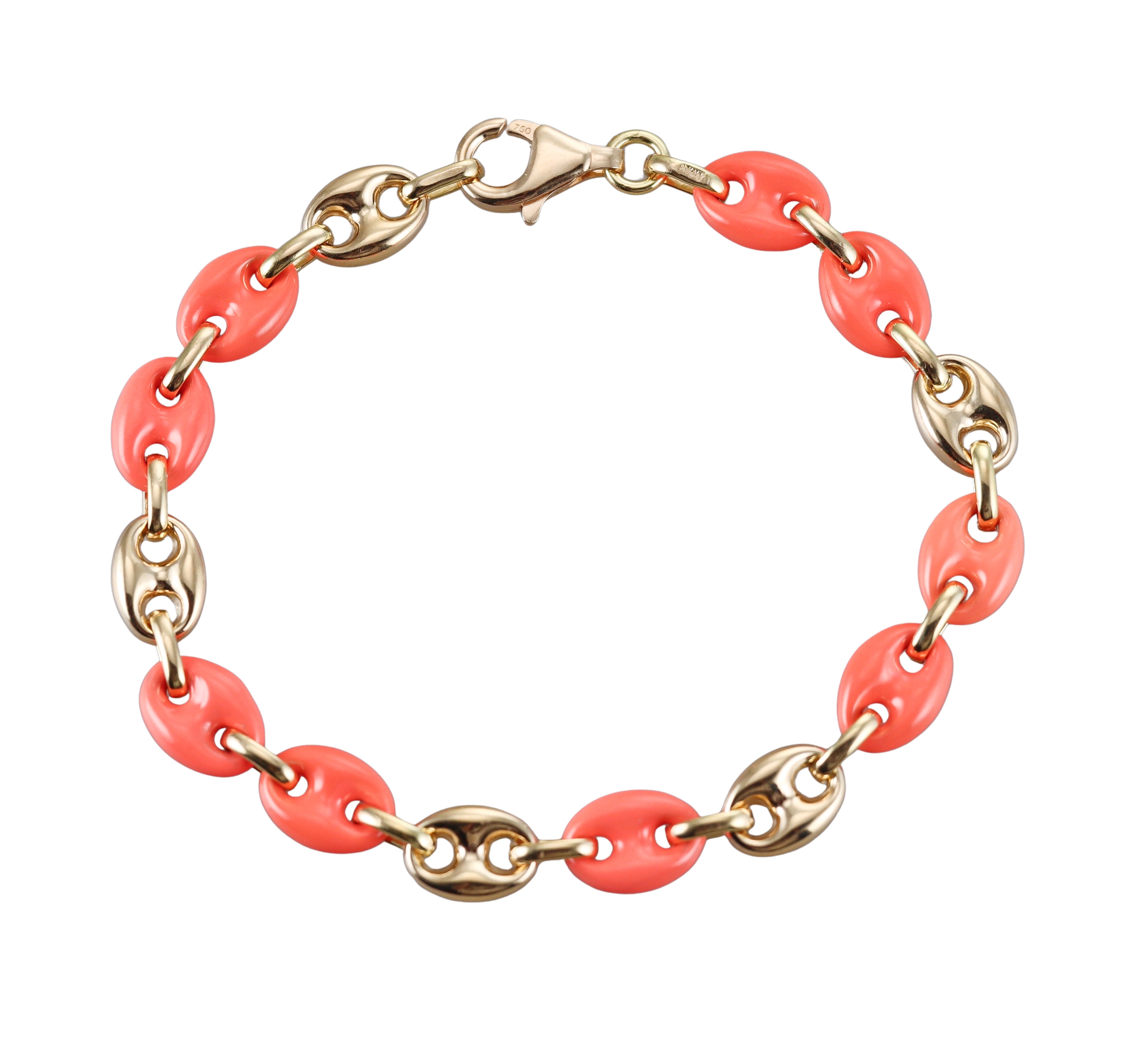 Yellow Gold Orange Enamel Link Bracelet