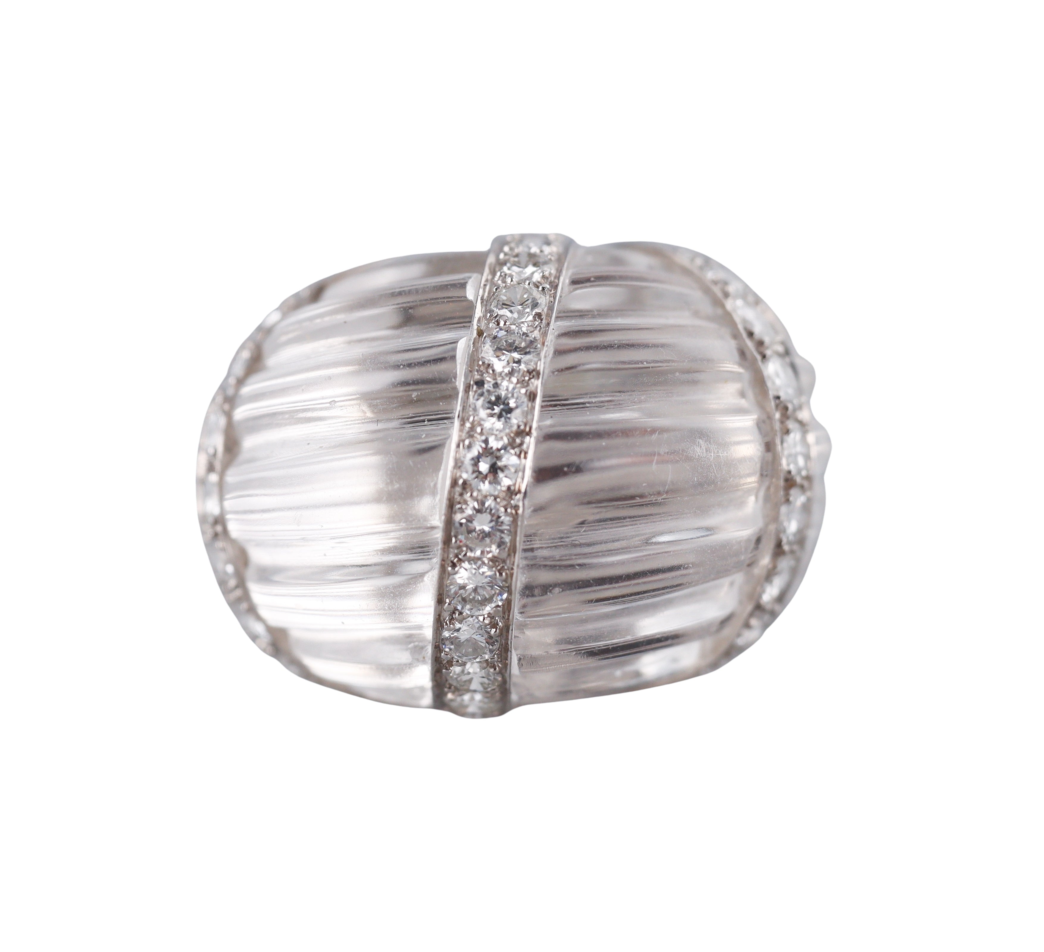 David Webb Lombard Carved Crystal Diamond Gold Platinum Ring