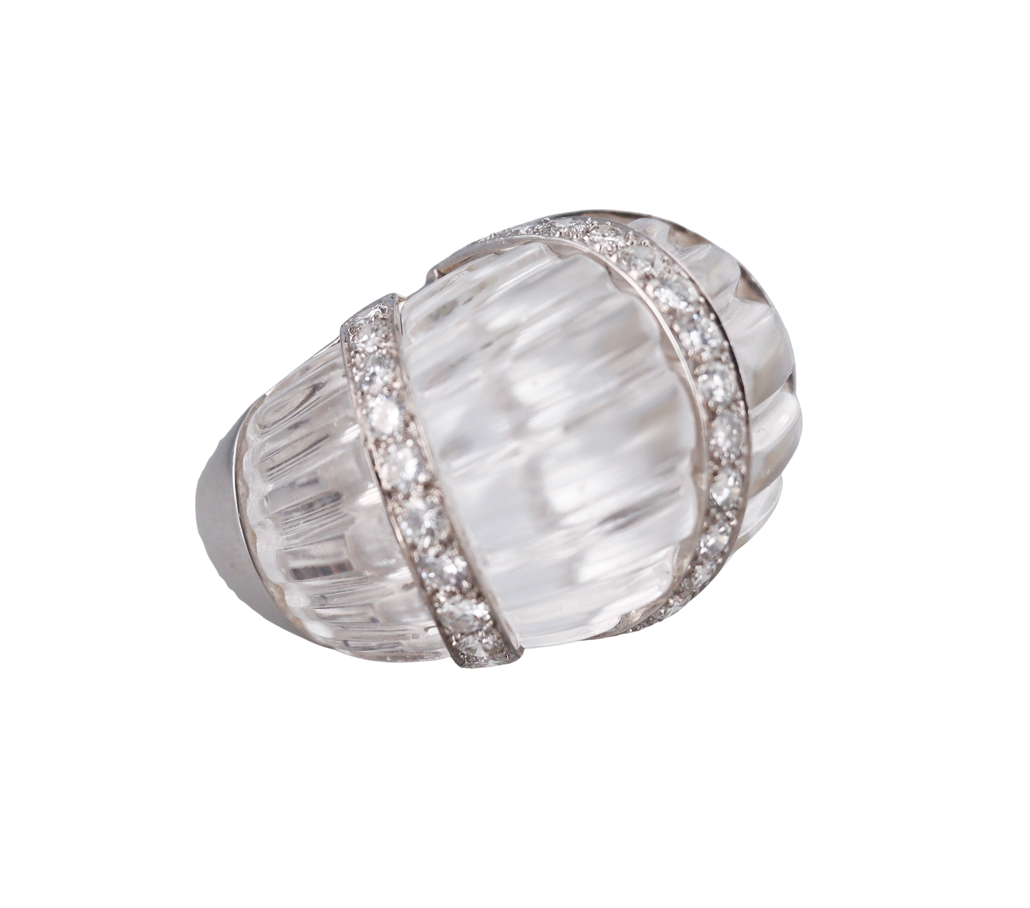 David Webb Lombard Carved Crystal Diamond Gold Platinum Ring