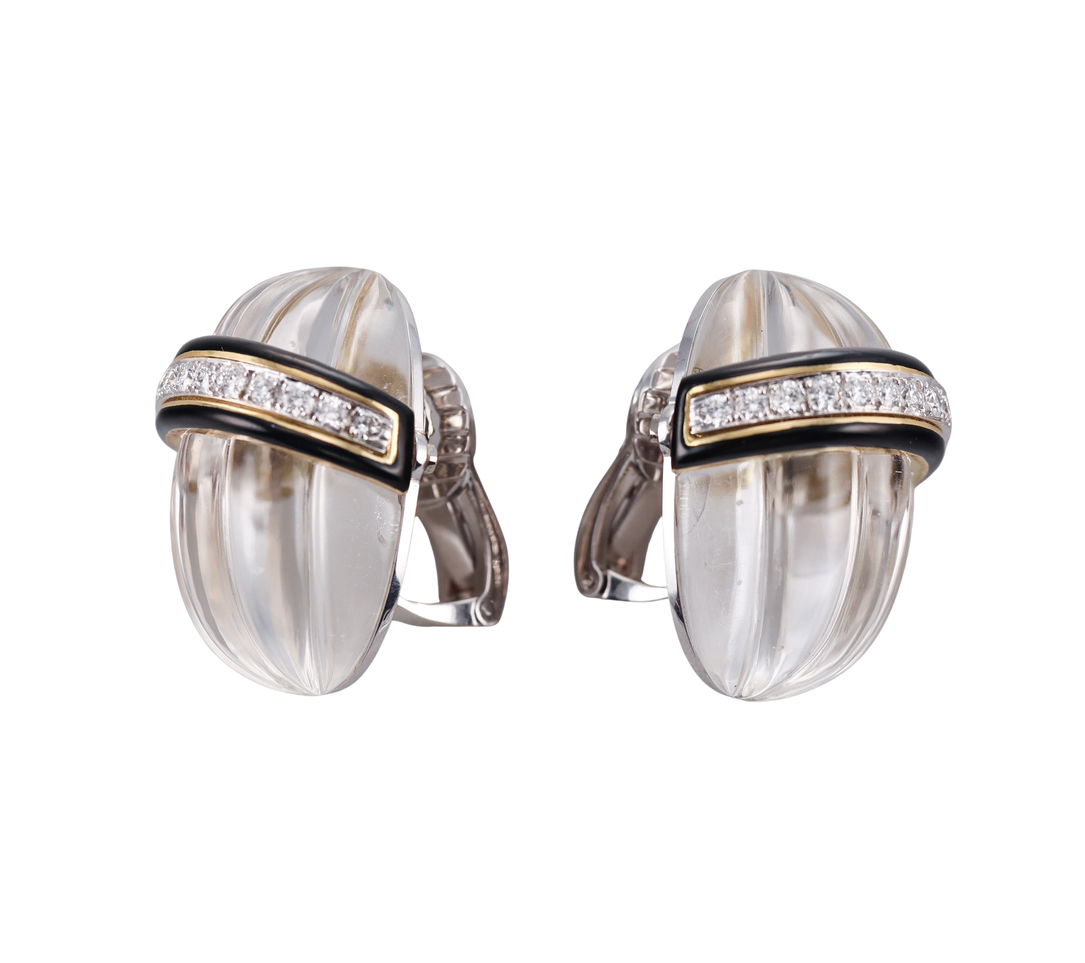 David Webb Carved Crystal Diamond Enamel Gold Platinum Earrings