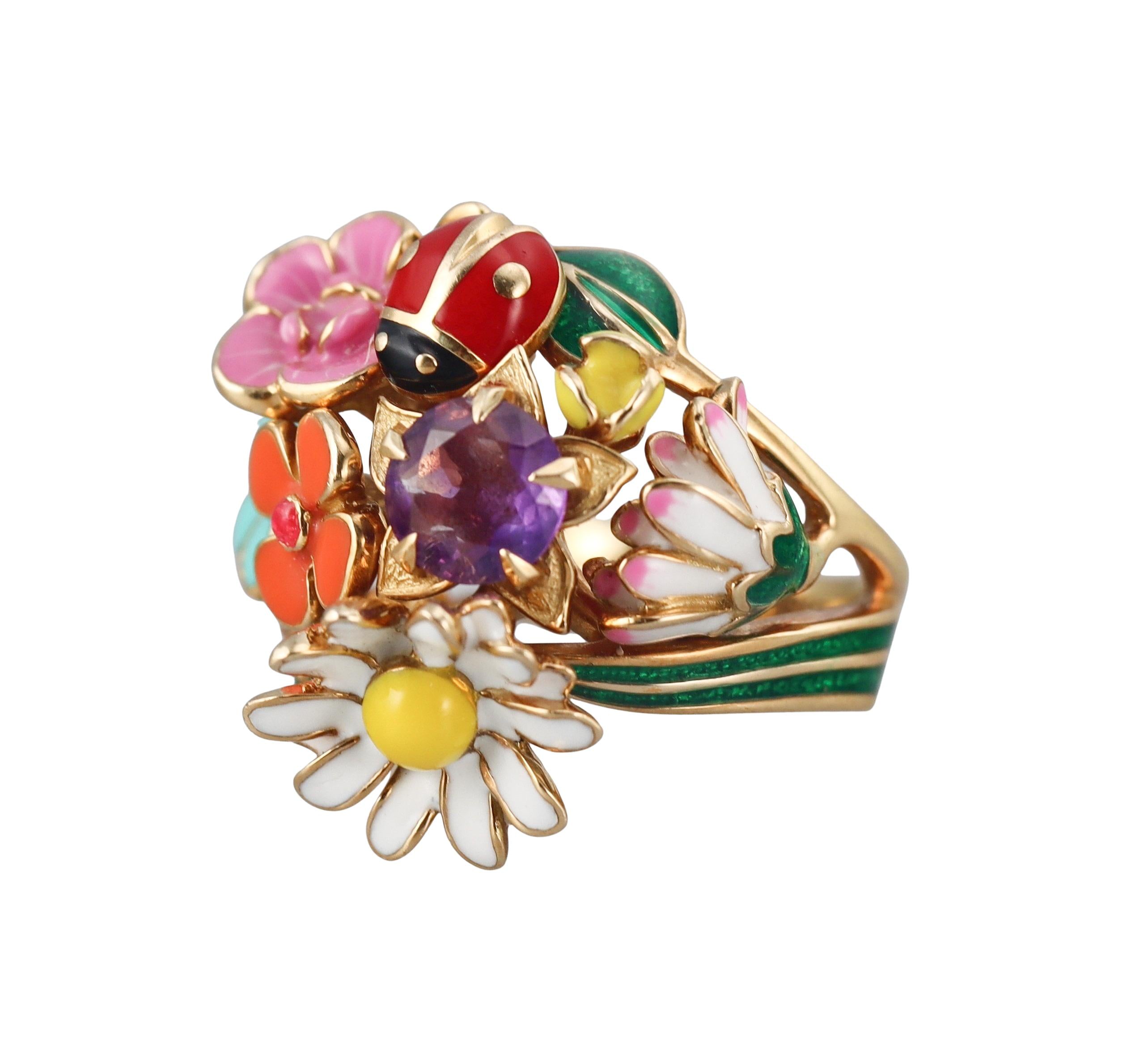 Christian Dior Diorette Enamel Diamond Amethyst Gold Ring