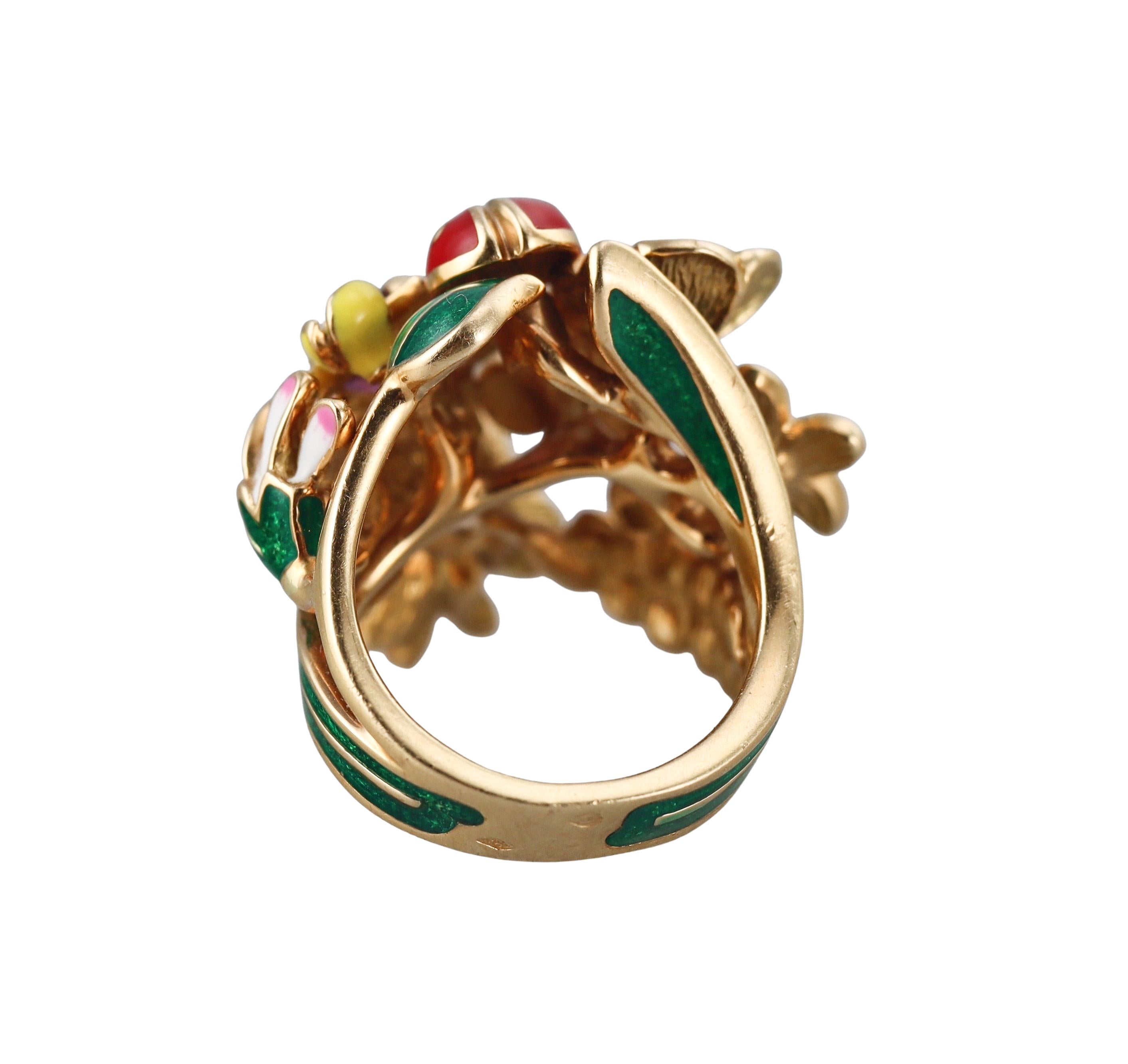 Christian Dior Diorette Enamel Diamond Amethyst Gold Ring