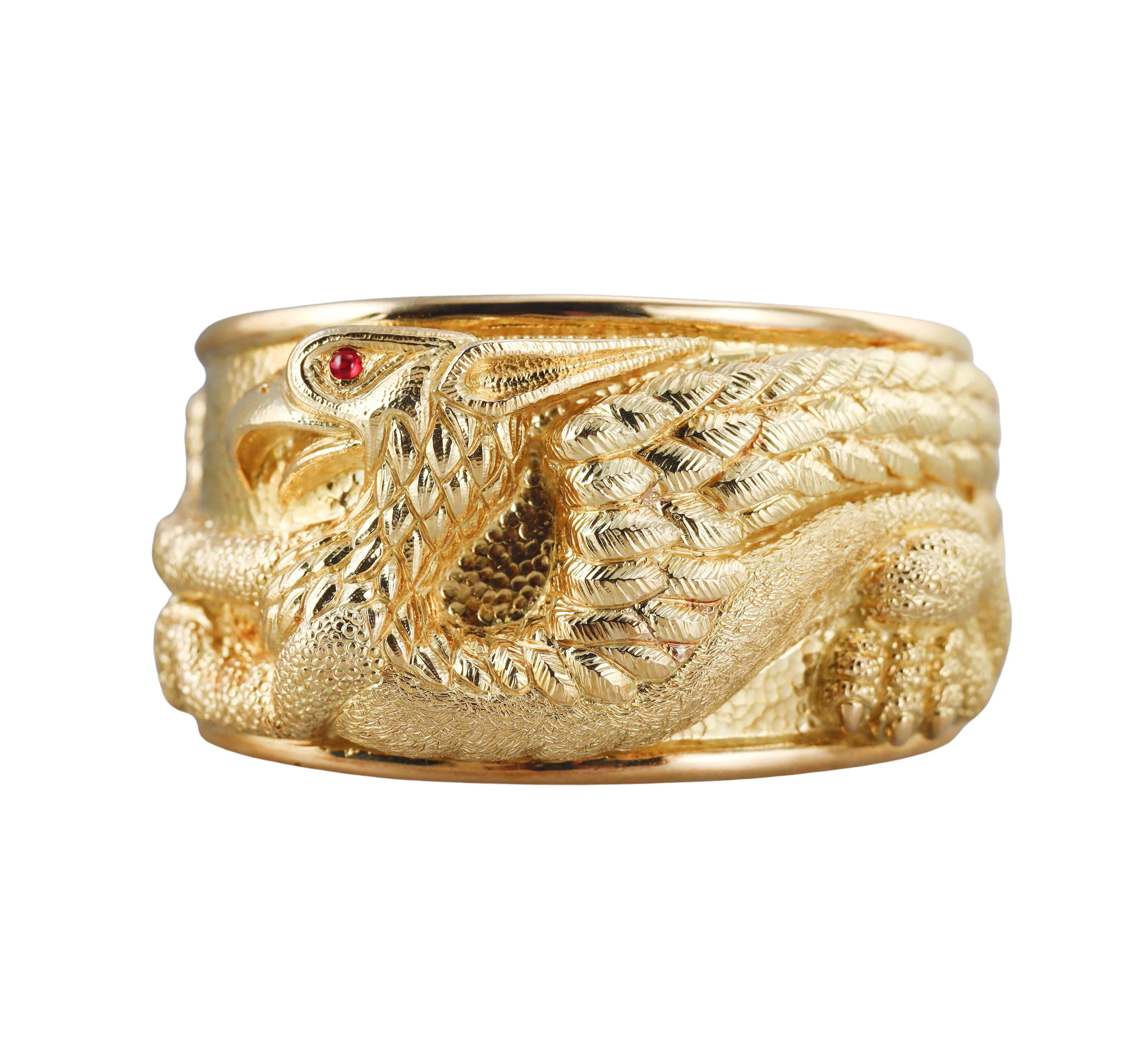 David Webb Gold Ruby Repousse Griffin Cuff Bracelet