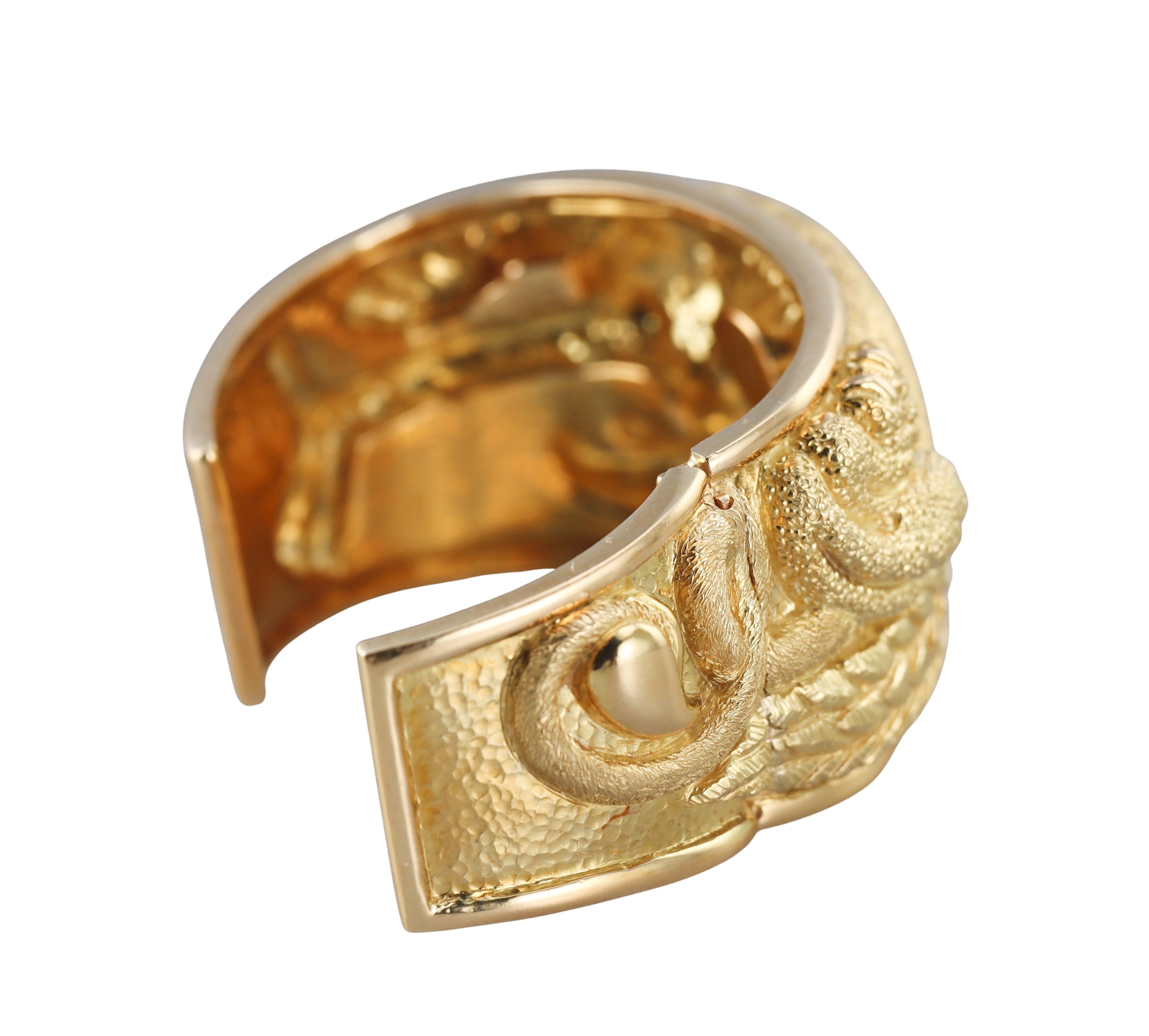 David Webb Gold Ruby Repousse Griffin Cuff Bracelet