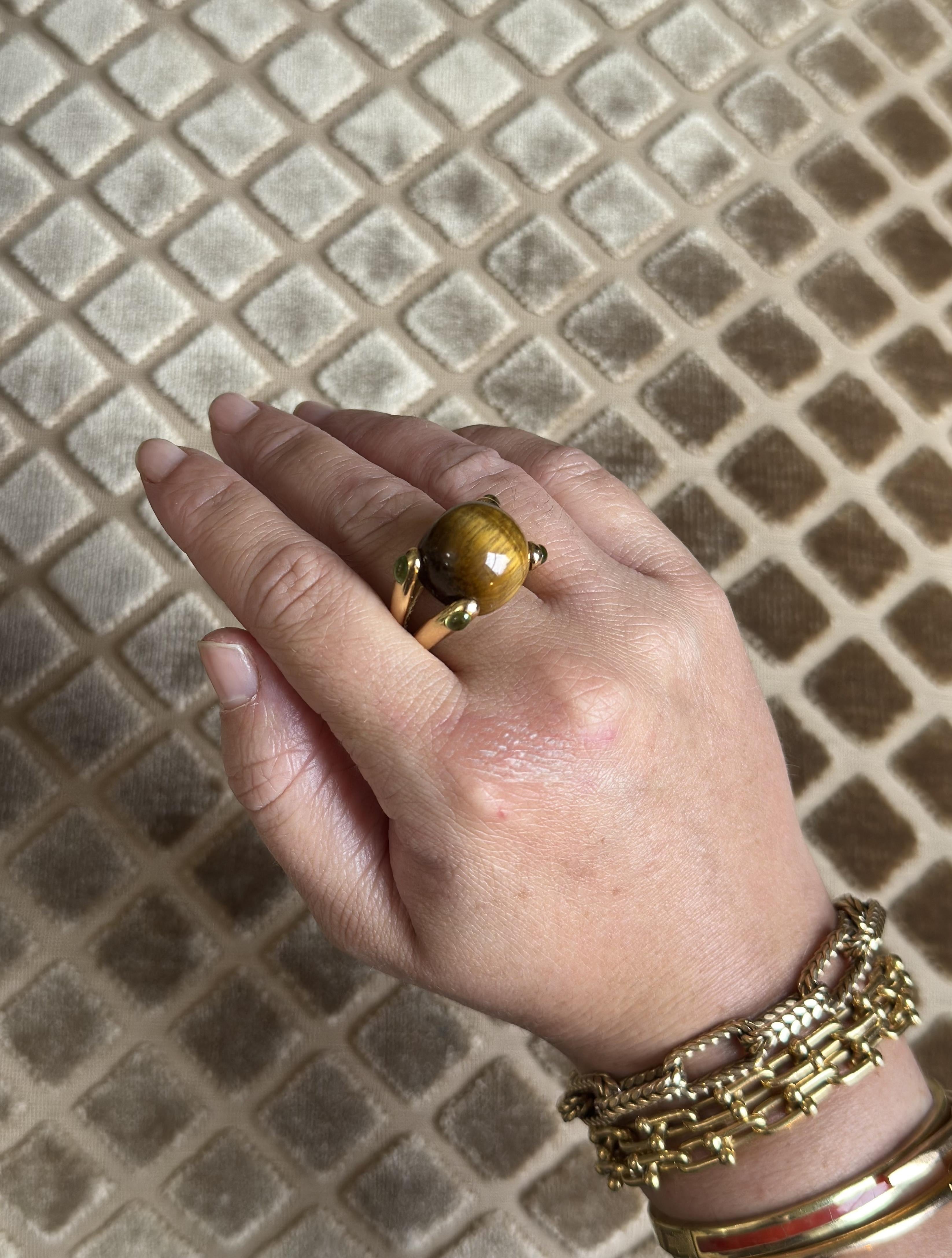Verdura Candy Tiger's Eye Green Tourmaline Gold Ring