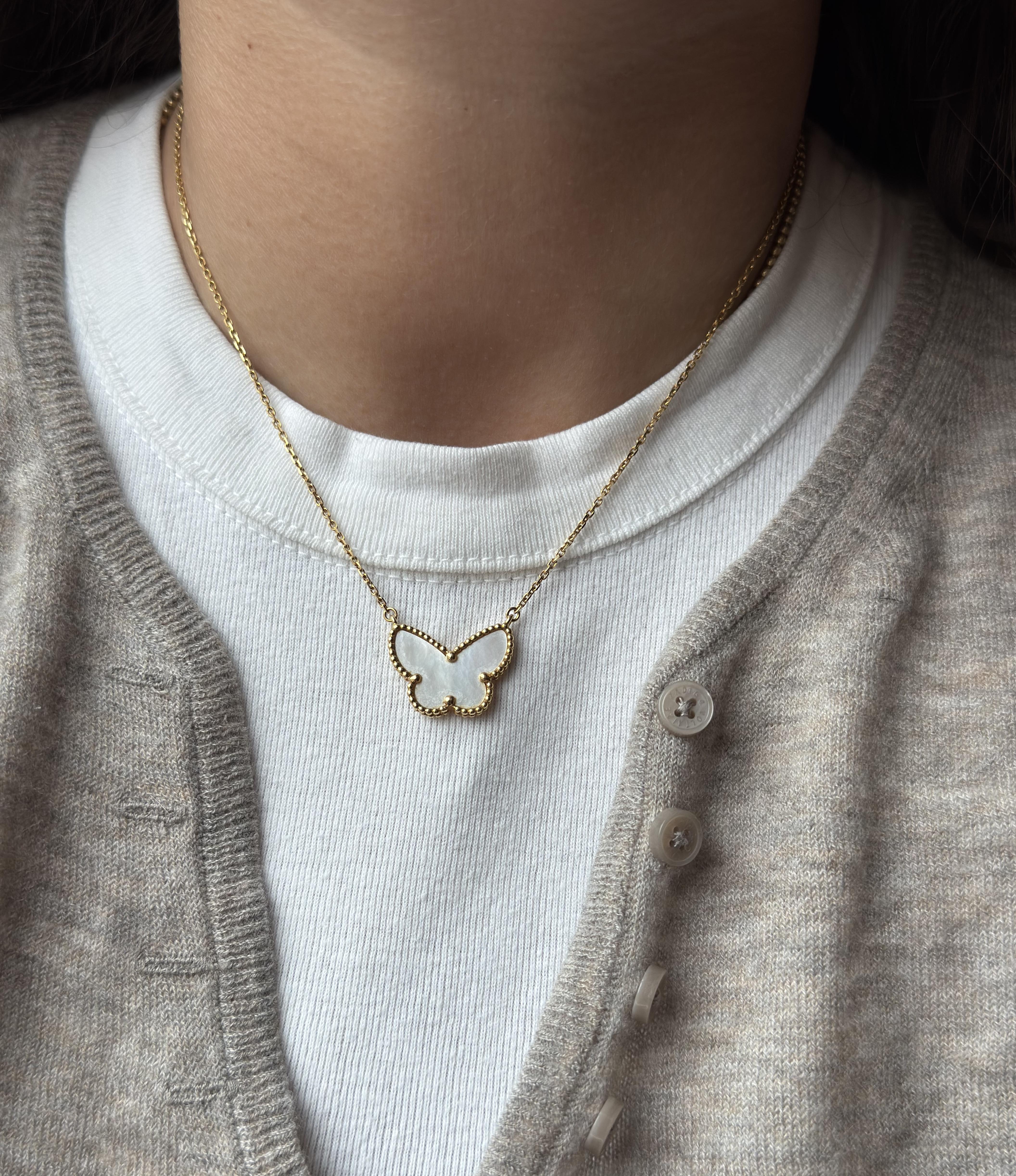 Van Cleef & Arpels Lucky Alhambra Mother of Pearl Gold Butterfly Necklace