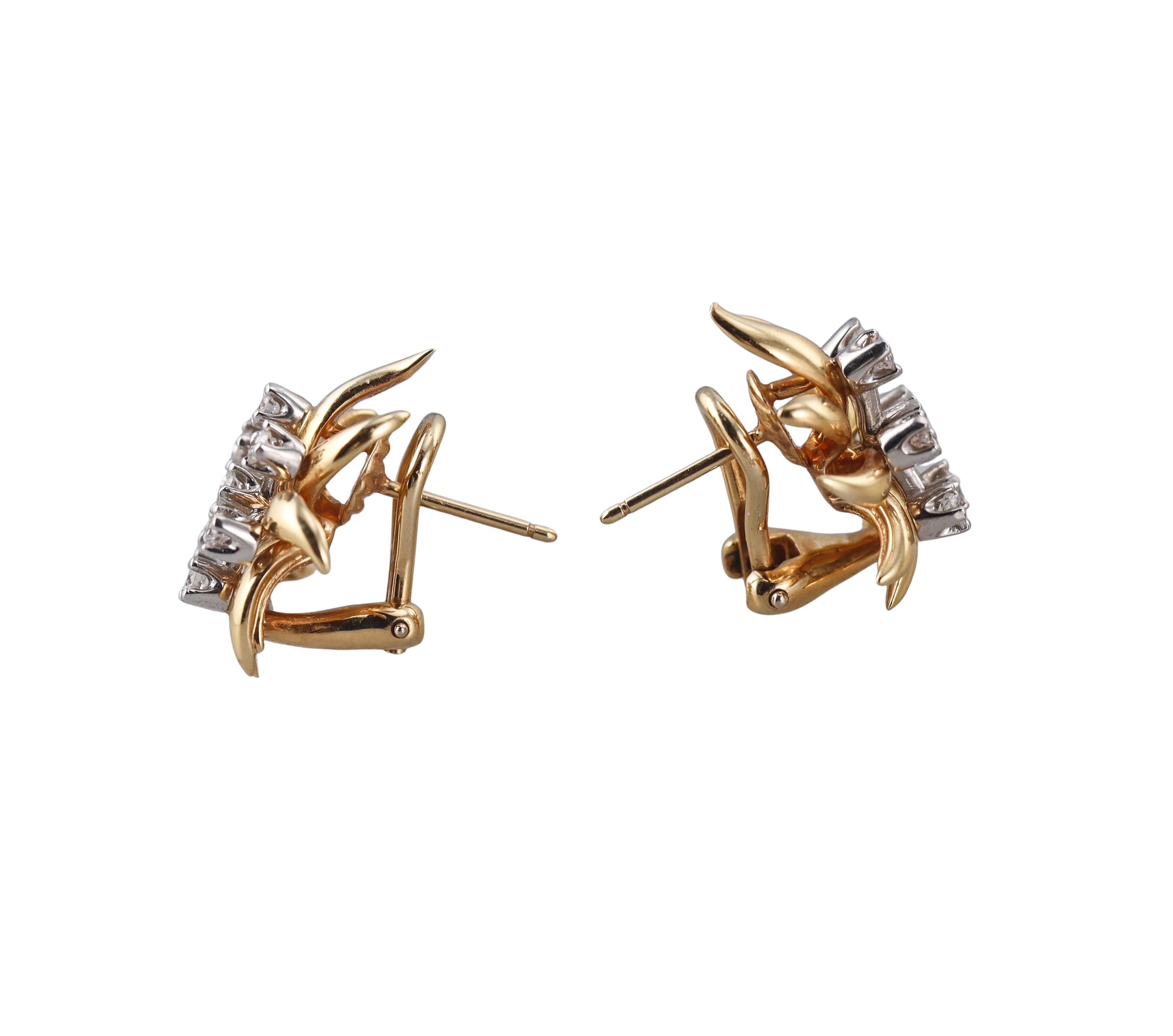 Tiffany & Co Schlumberger Flame Diamond Gold Platinum Earrings