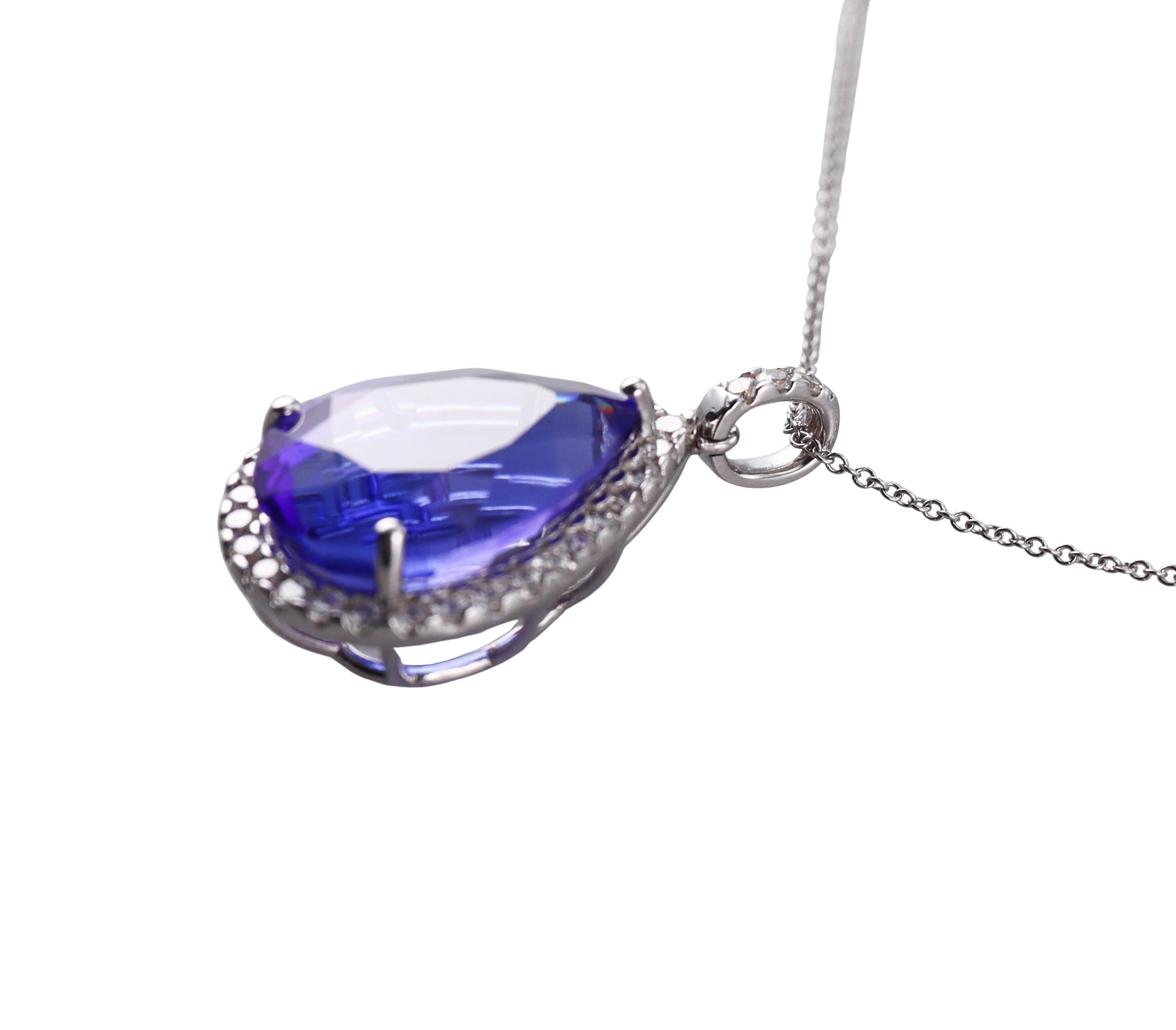 17.38ct Tanzanite Diamond Gold Pendant Necklace