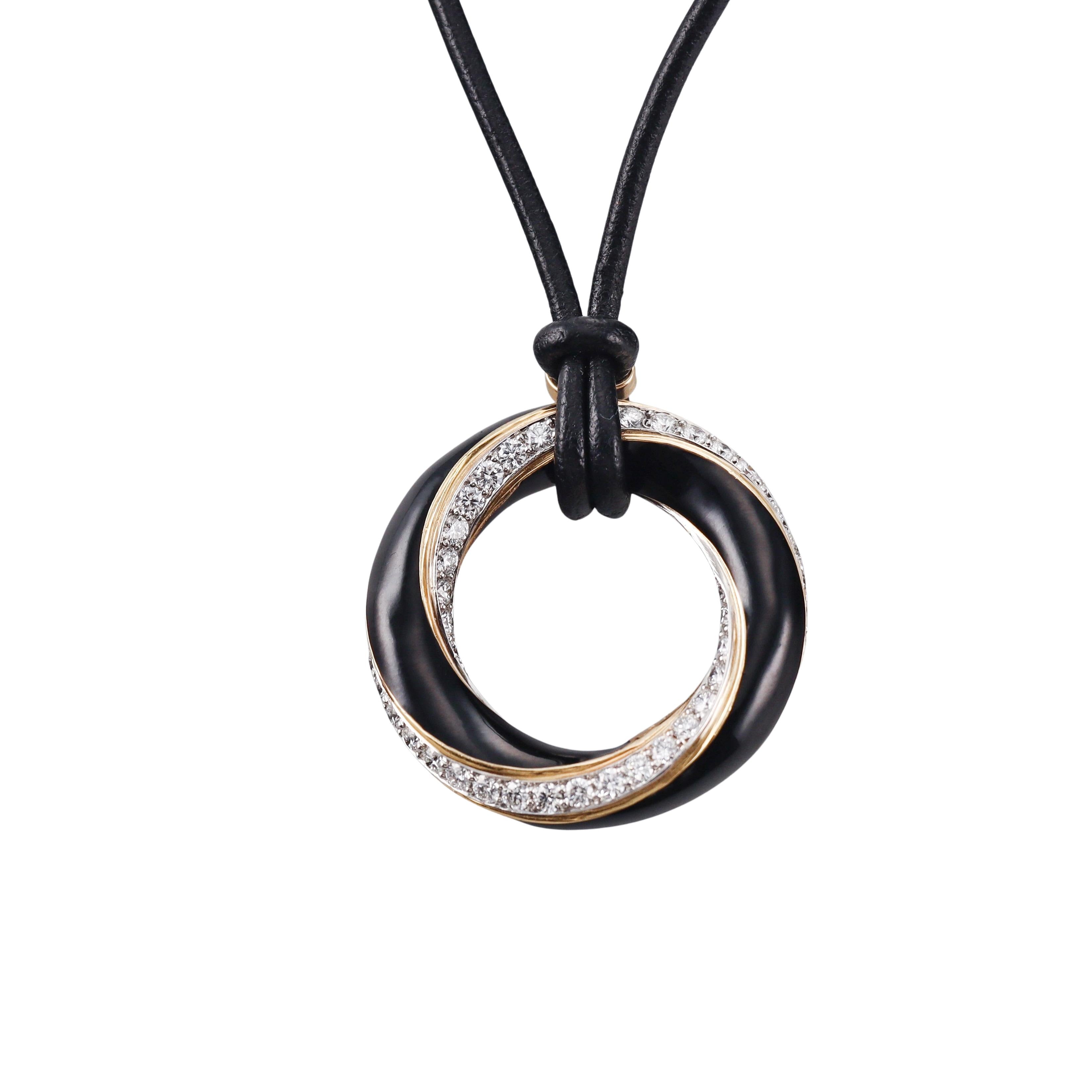 David Webb Gold Platinum Diamond Enamel Pendant Necklace