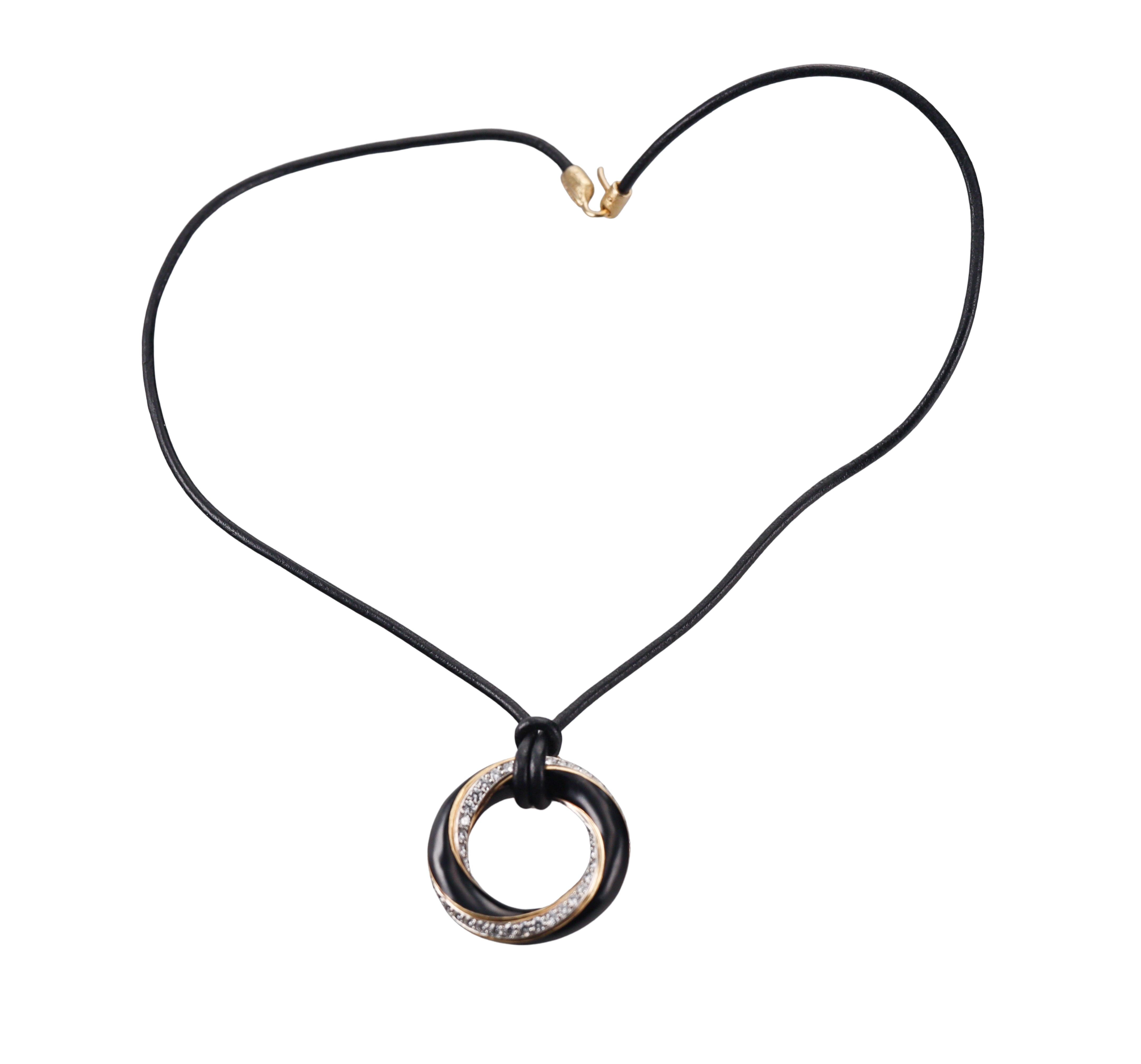 David Webb Gold Platinum Diamond Enamel Pendant Necklace