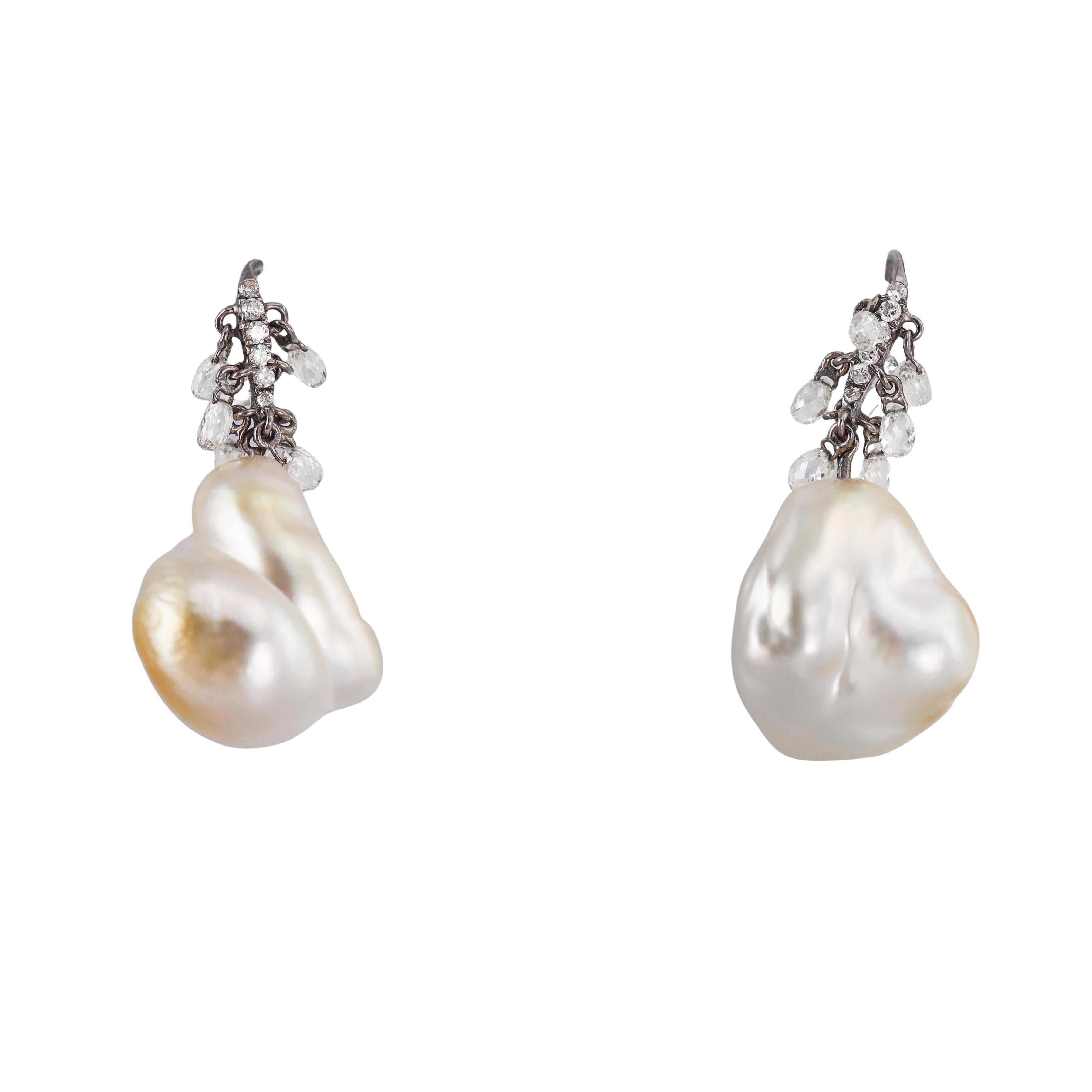 Baroque Pearl Diamond Gold Earrings